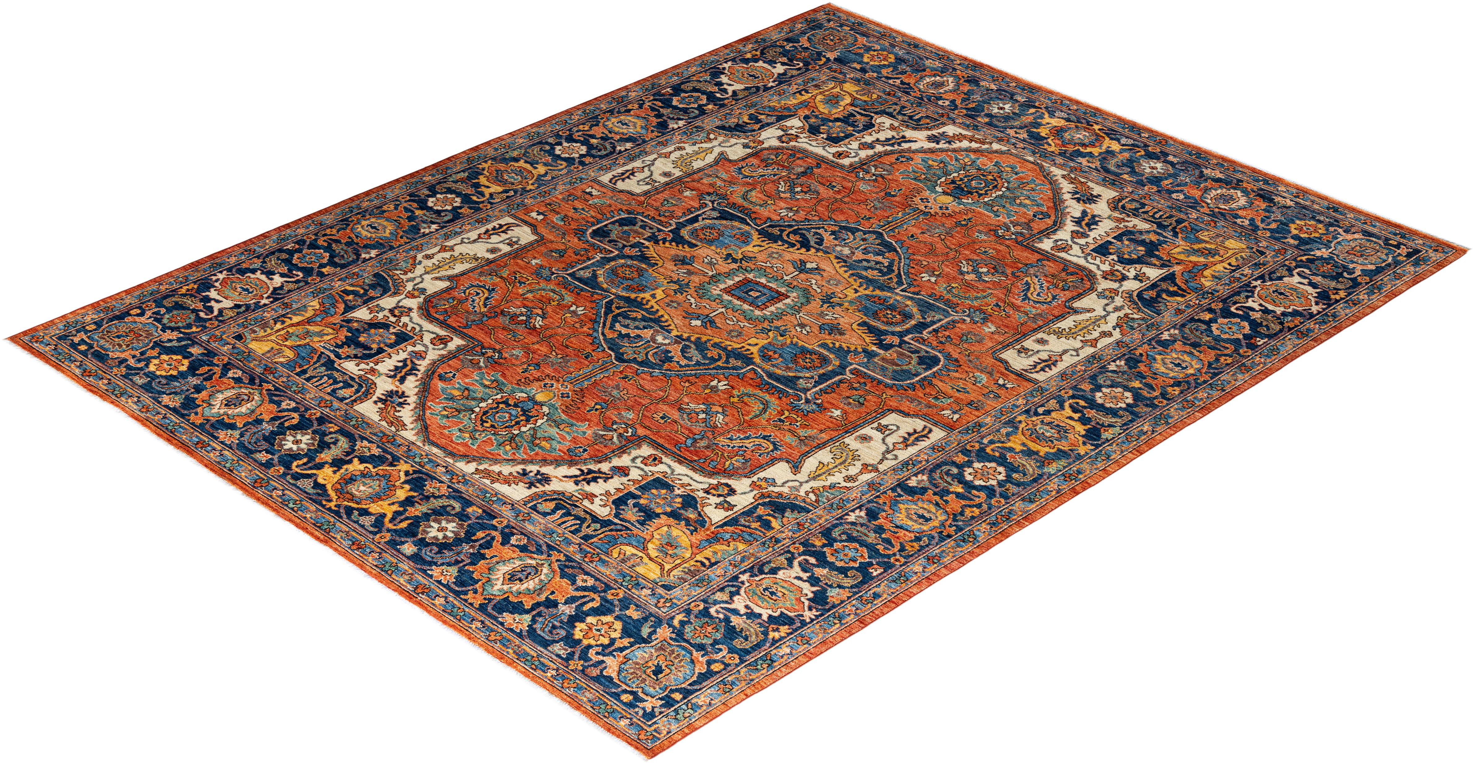 Traditional Serapi Hand Knotted Wool Red Area Rug For Sale 3