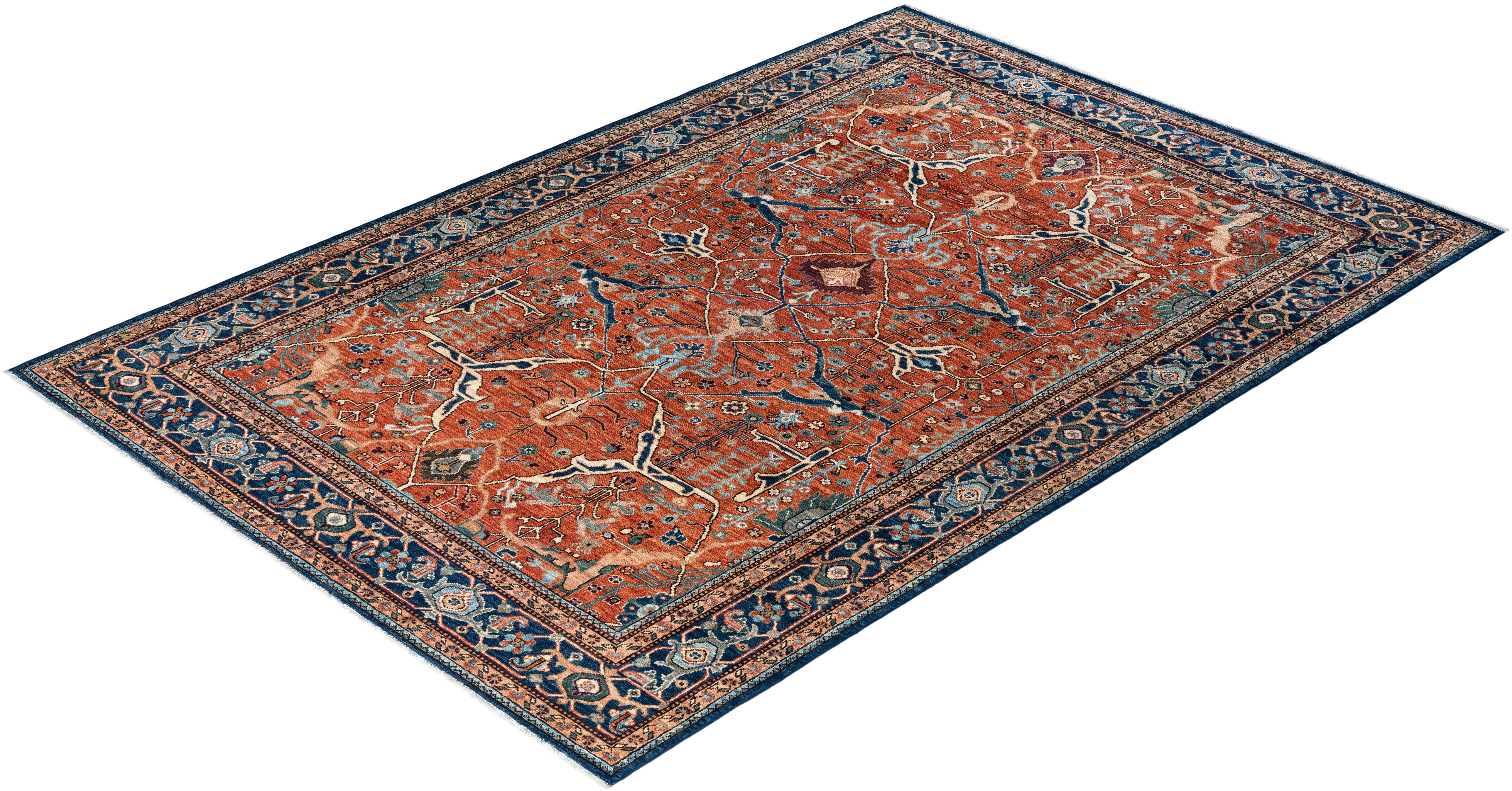  Traditional Serapi Hand Knotted Wool Red Area Rug For Sale 3