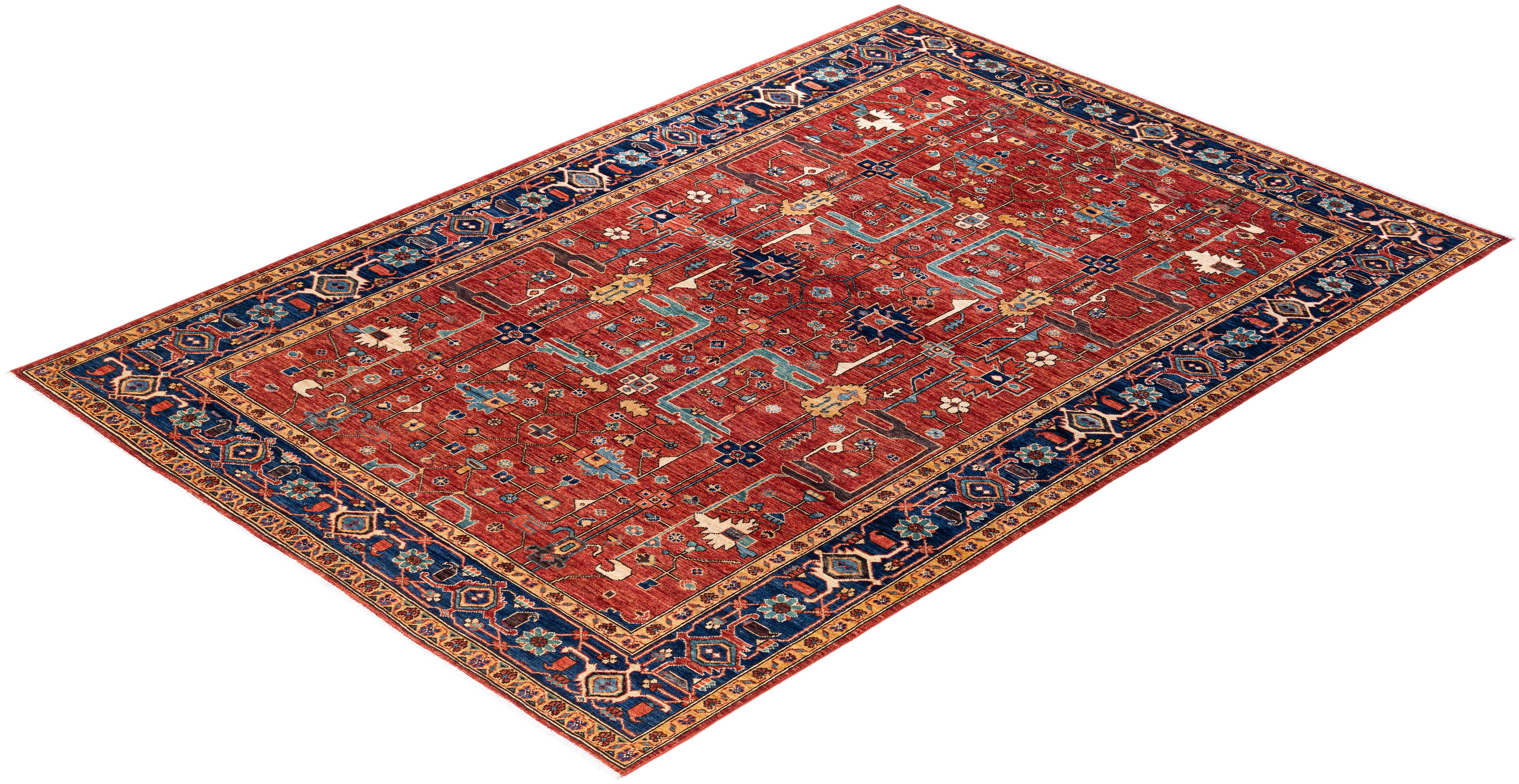  Traditional Serapi Hand Knotted Wool Red Area Rug For Sale 3