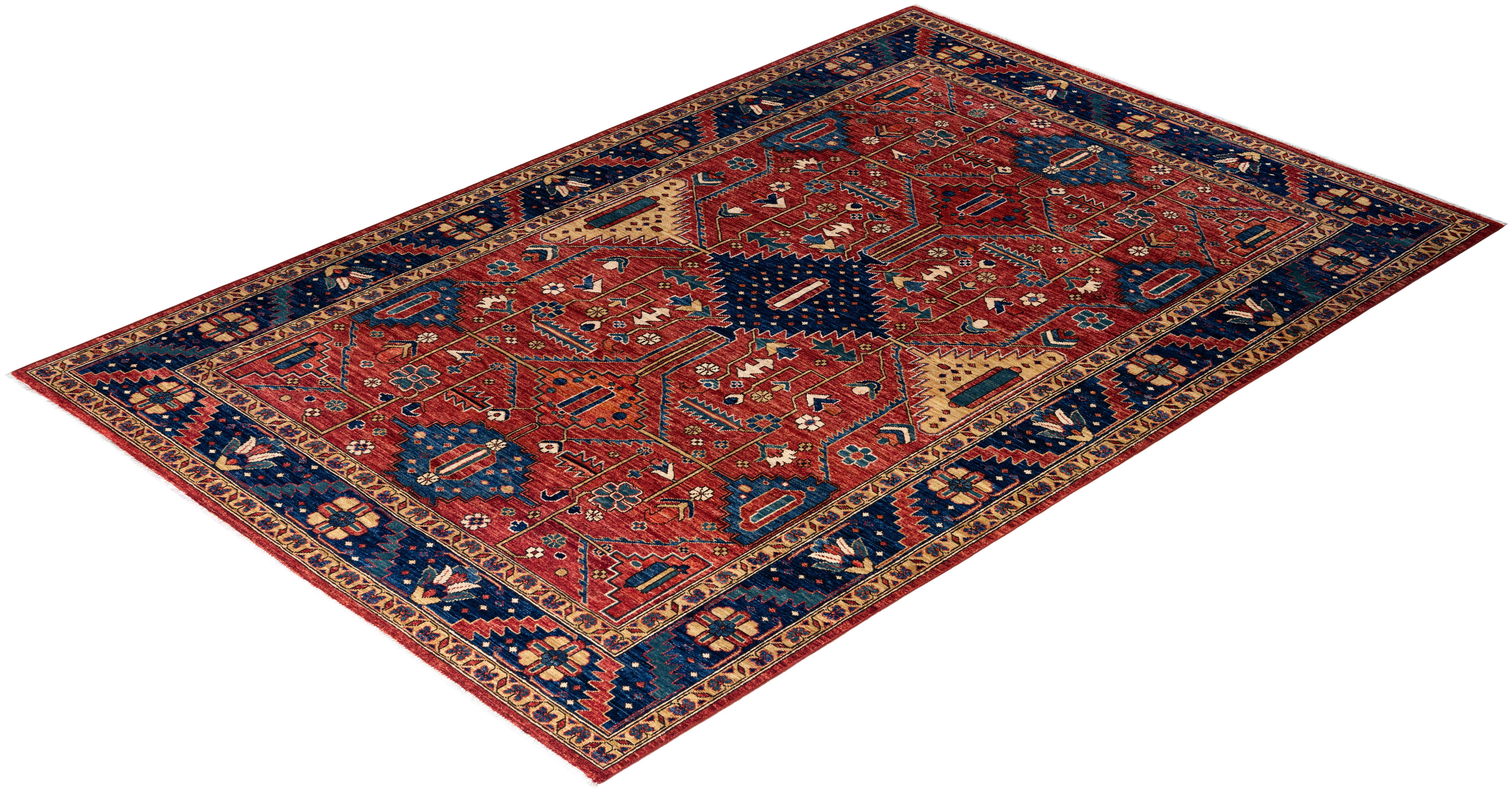  Traditional Serapi Hand Knotted Wool Red Area Rug For Sale 3