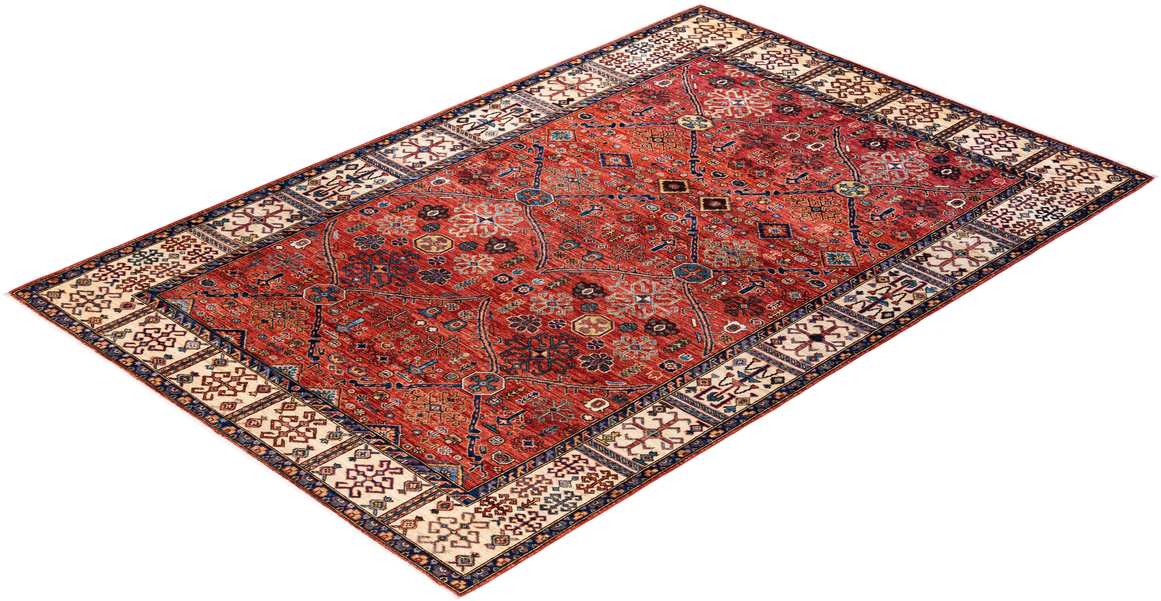  Traditional Serapi Hand Knotted Wool Red Area Rug For Sale 3
