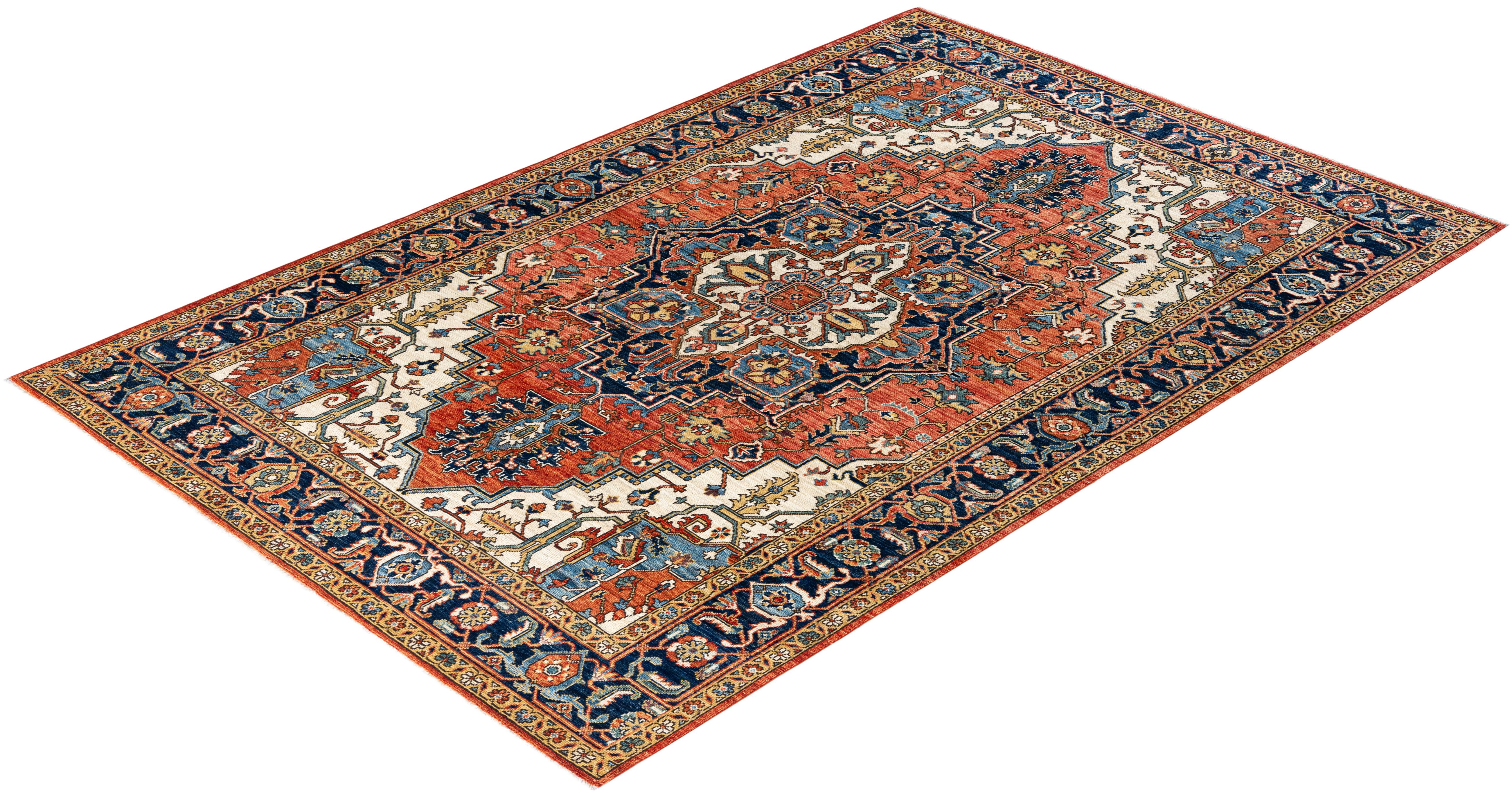 Tapis traditionnel Serapi rouge noué à la main en vente 2