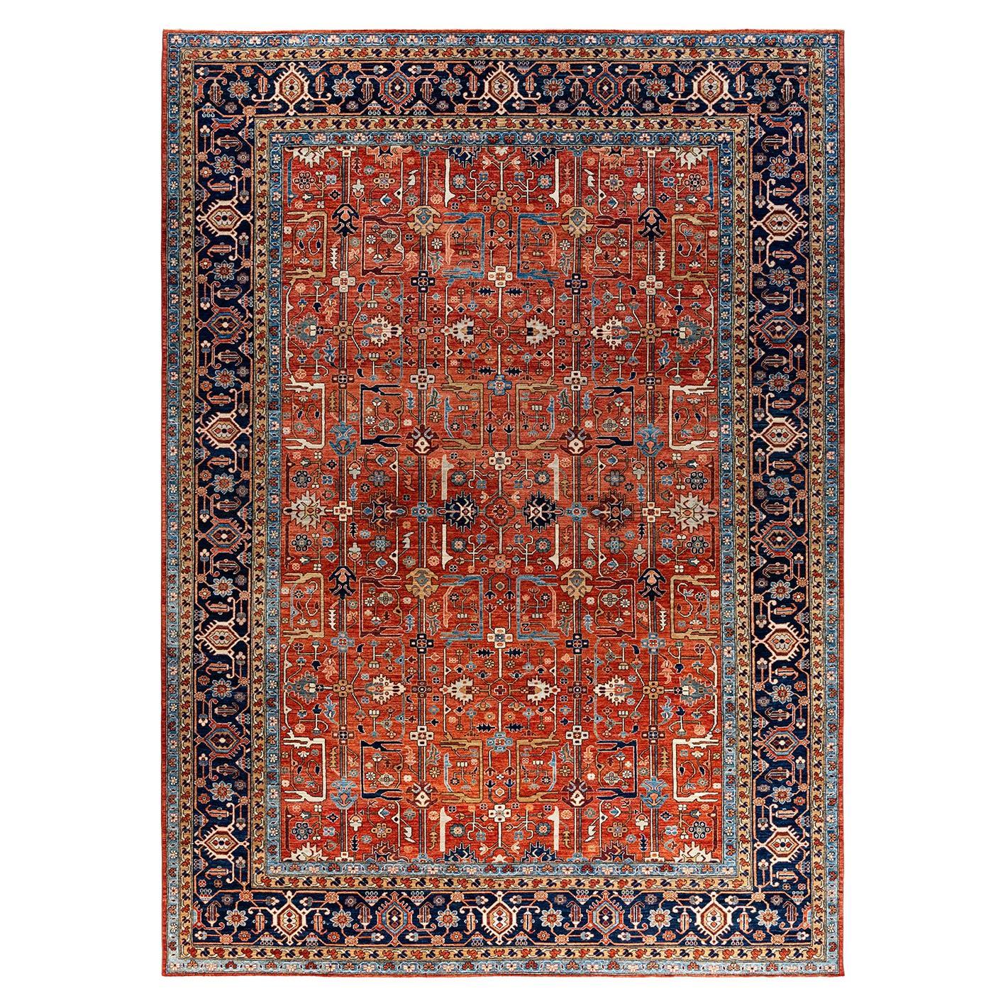 Traditioneller handgeknüpfter roter Serapi-Teppich aus Wolle 