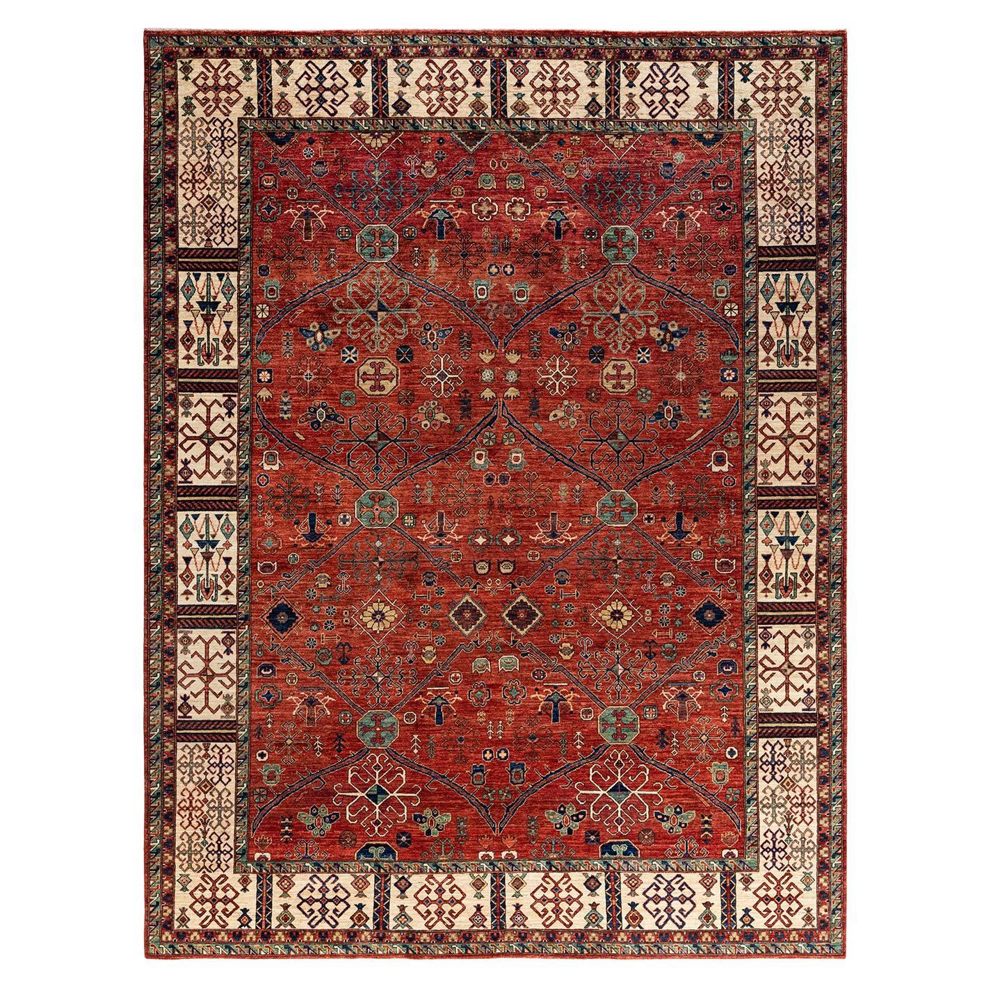 Traditioneller handgeknüpfter roter Serapi-Teppich aus Wolle