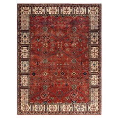 Traditioneller handgeknüpfter roter Serapi-Teppich aus Wolle