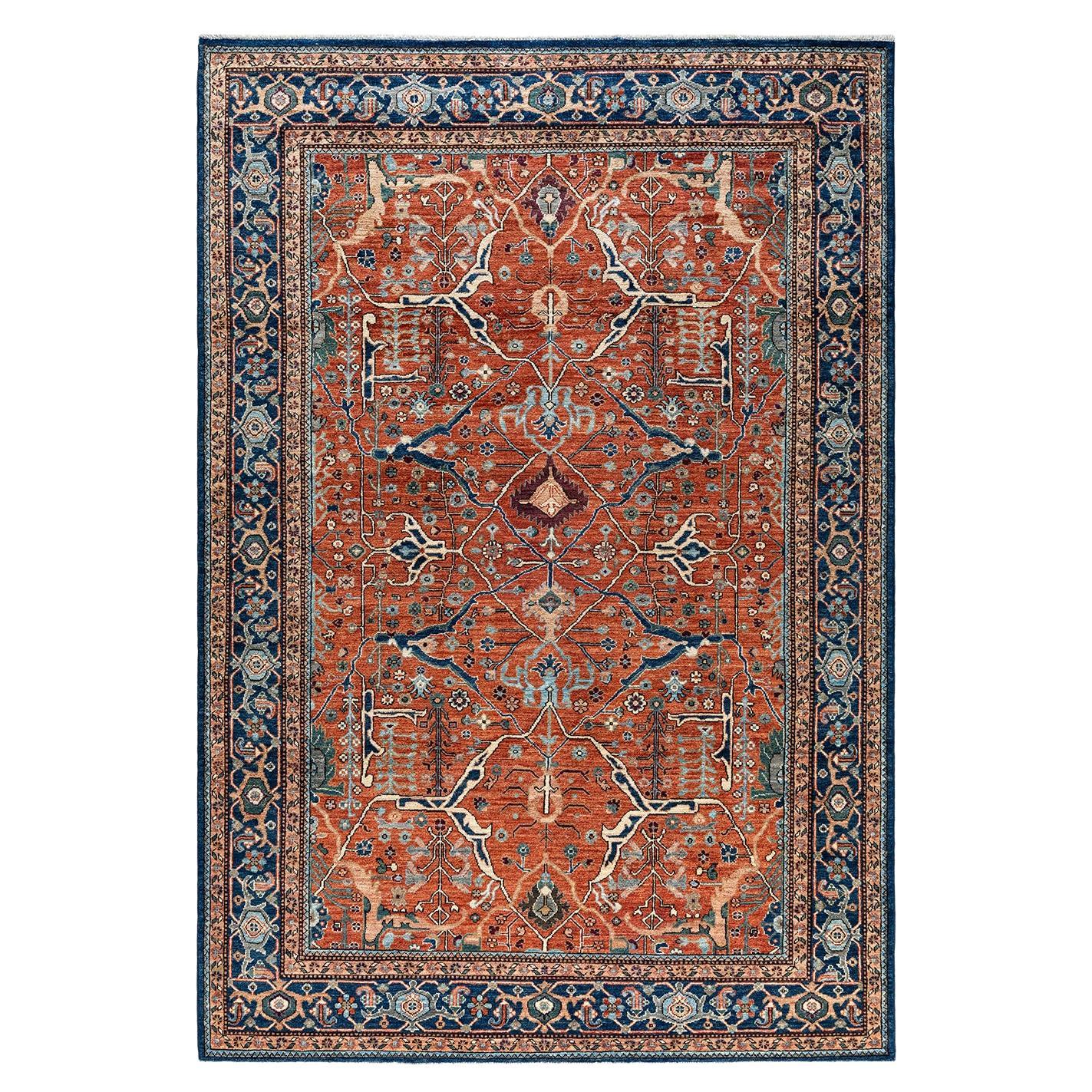  Traditional Serapi Hand Knotted Wool Red Area Rug For Sale