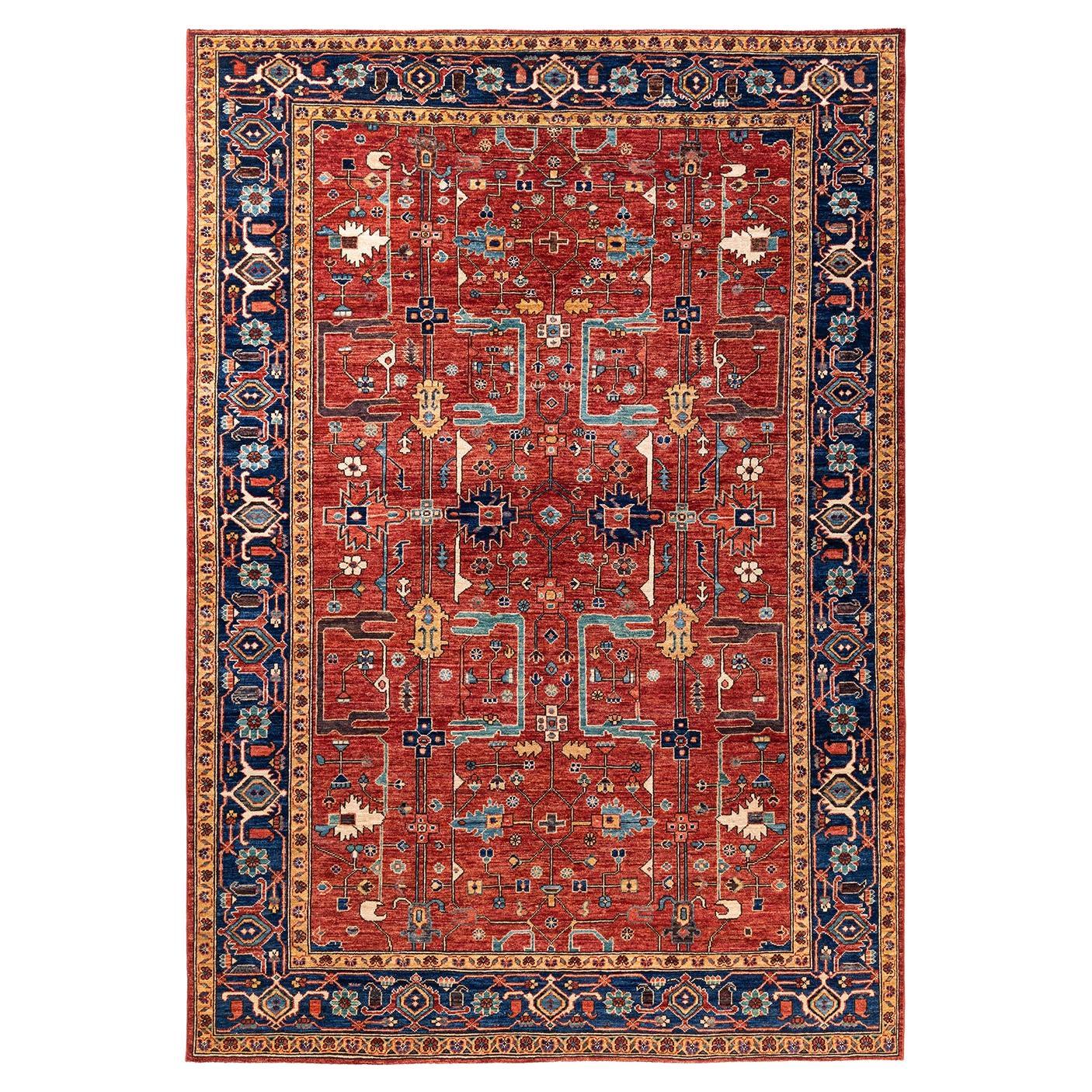  Traditional Serapi Hand Knotted Wool Red Area Rug For Sale