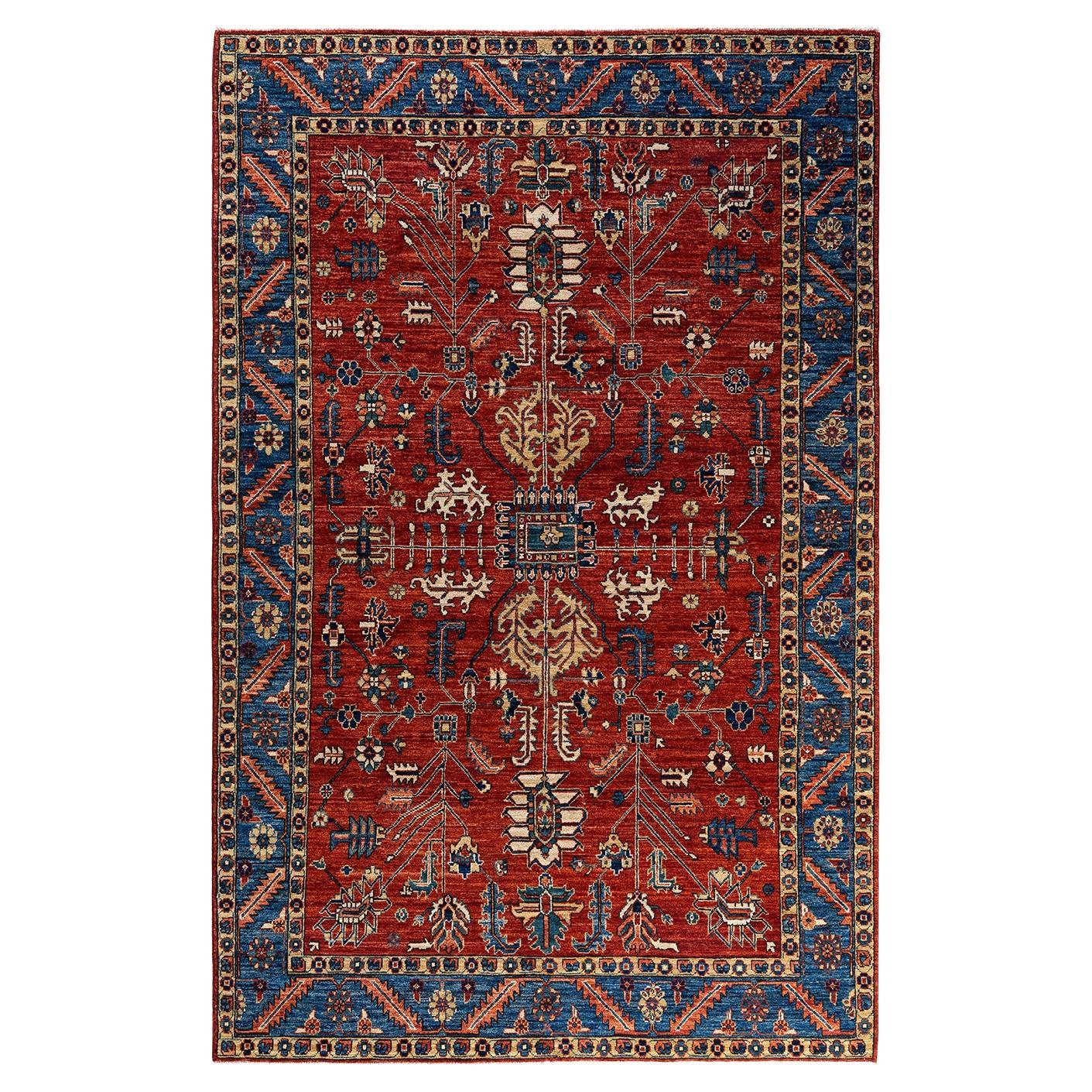 Traditional Serapi Hand Knotted Wool Red Area Rug  For Sale