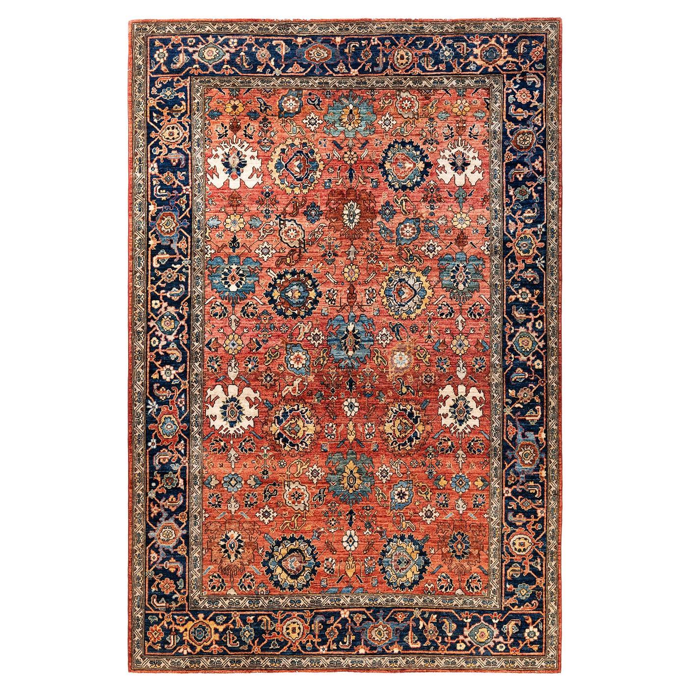 Traditional Serapi Hand Knotted Wool Red Area Rug  For Sale