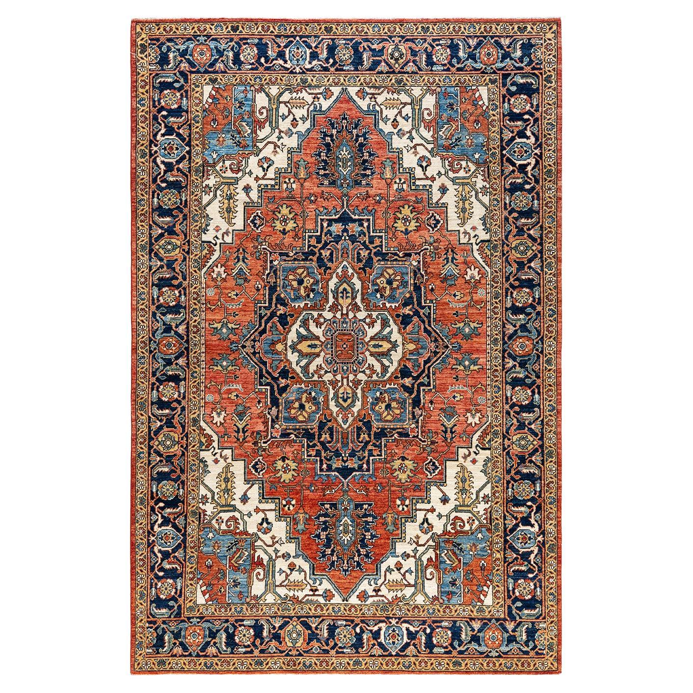  Traditional Serapi Hand Knotted Wool Red Area Rug For Sale