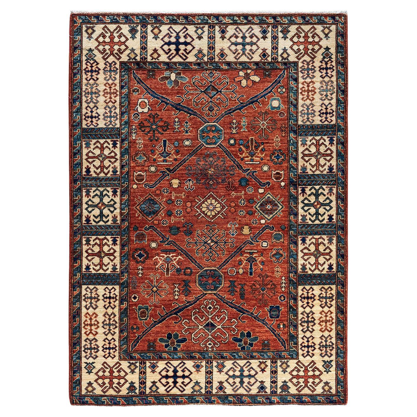 Traditional Serapi Hand Knotted Wool Red Area Rug For Sale