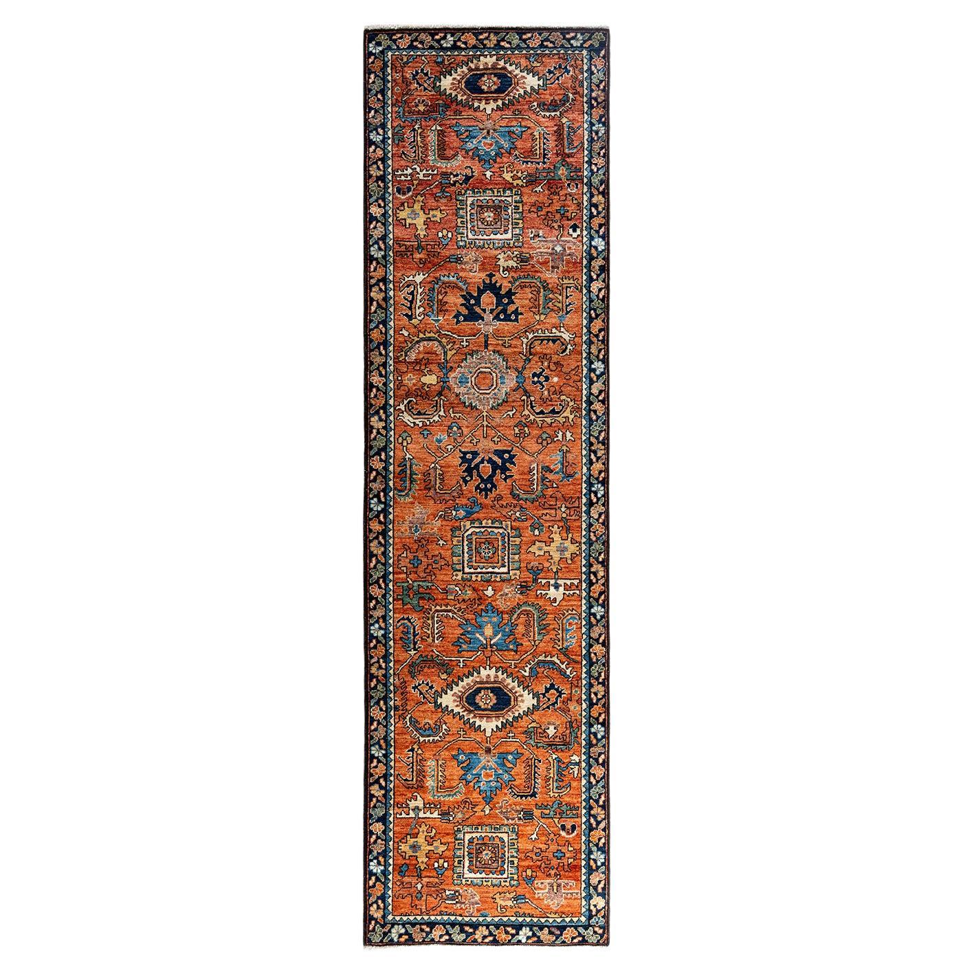 Traditional Serapi Hand Knotted Wool Red Runner 2' 7" x 9' 9"
