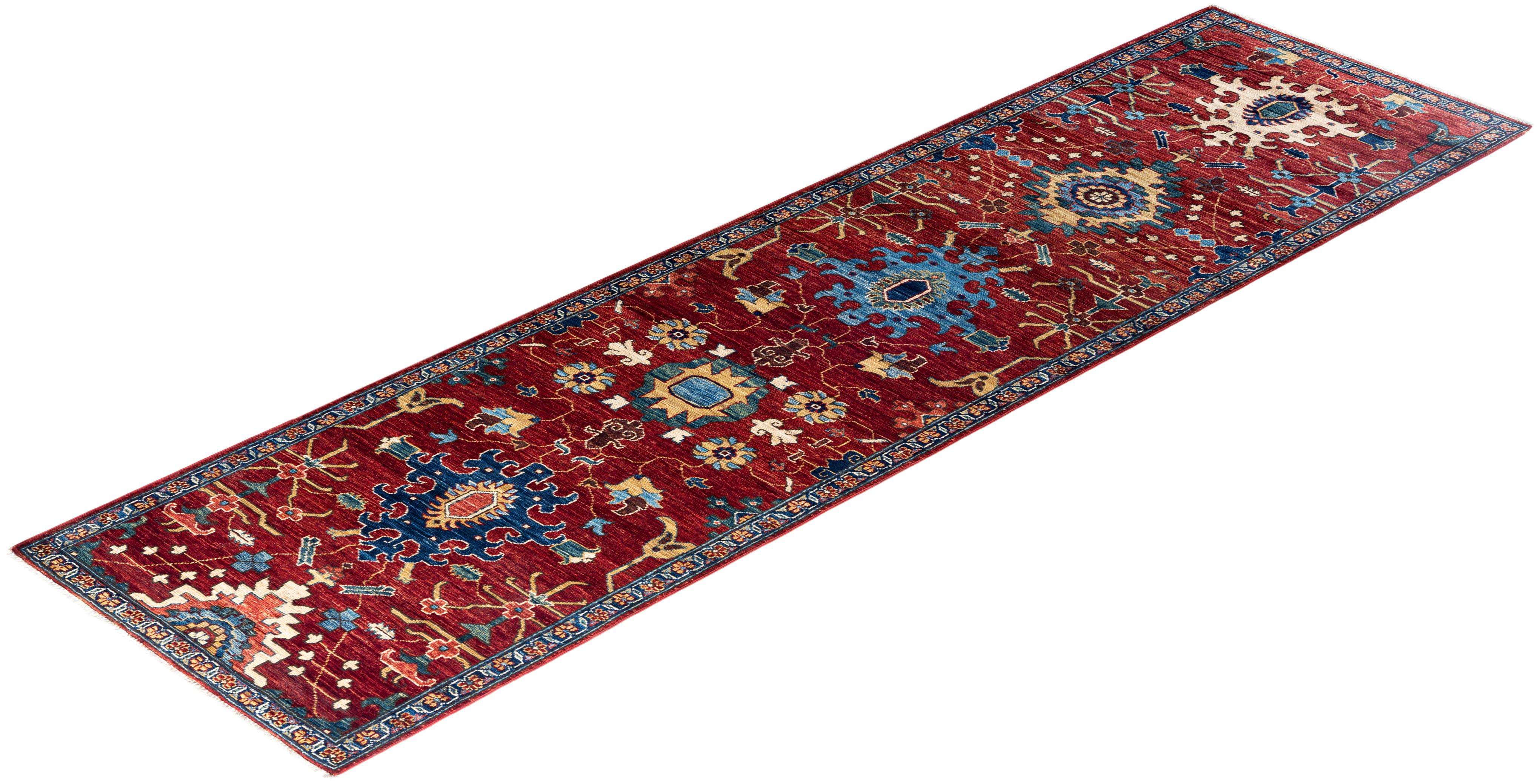 Tapis de couloir traditionnel Serapi rouge noué à la main 2' 8