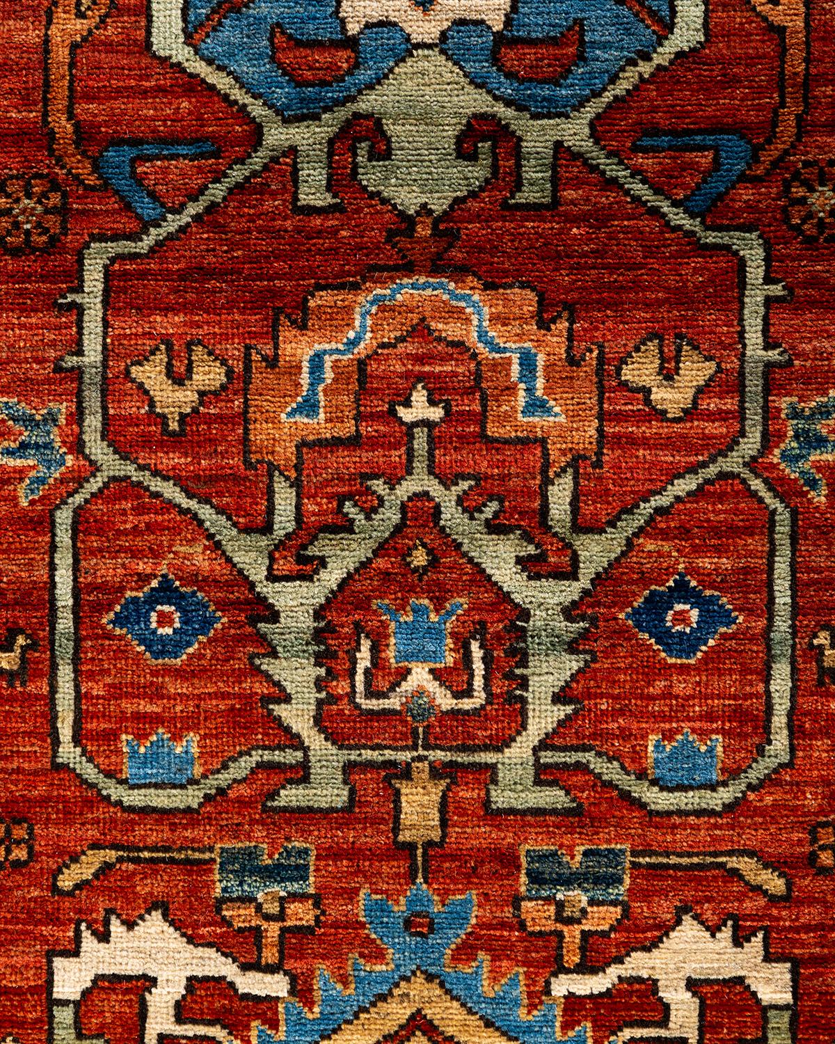 Pakistanais Tapis de couloir traditionnel Serapi rouge noué à la main 2' 9