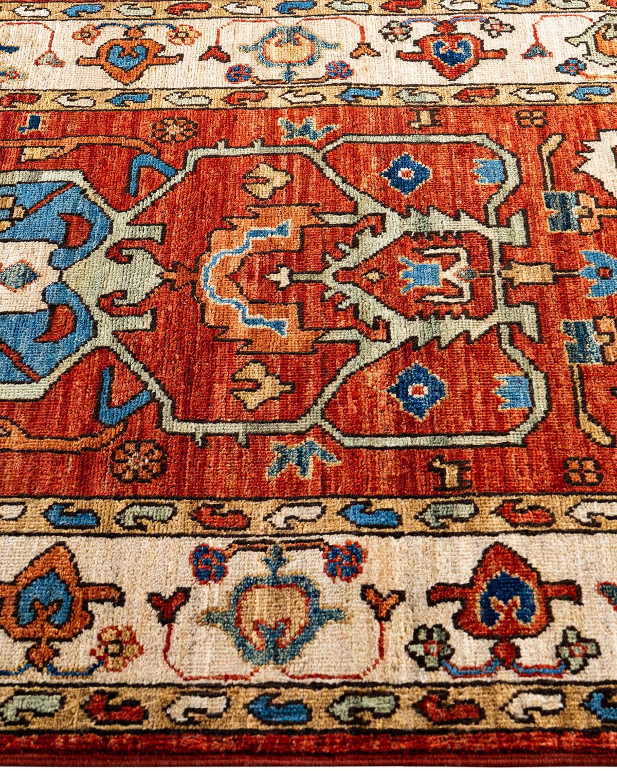 Tapis de couloir traditionnel Serapi rouge noué à la main 2' 9