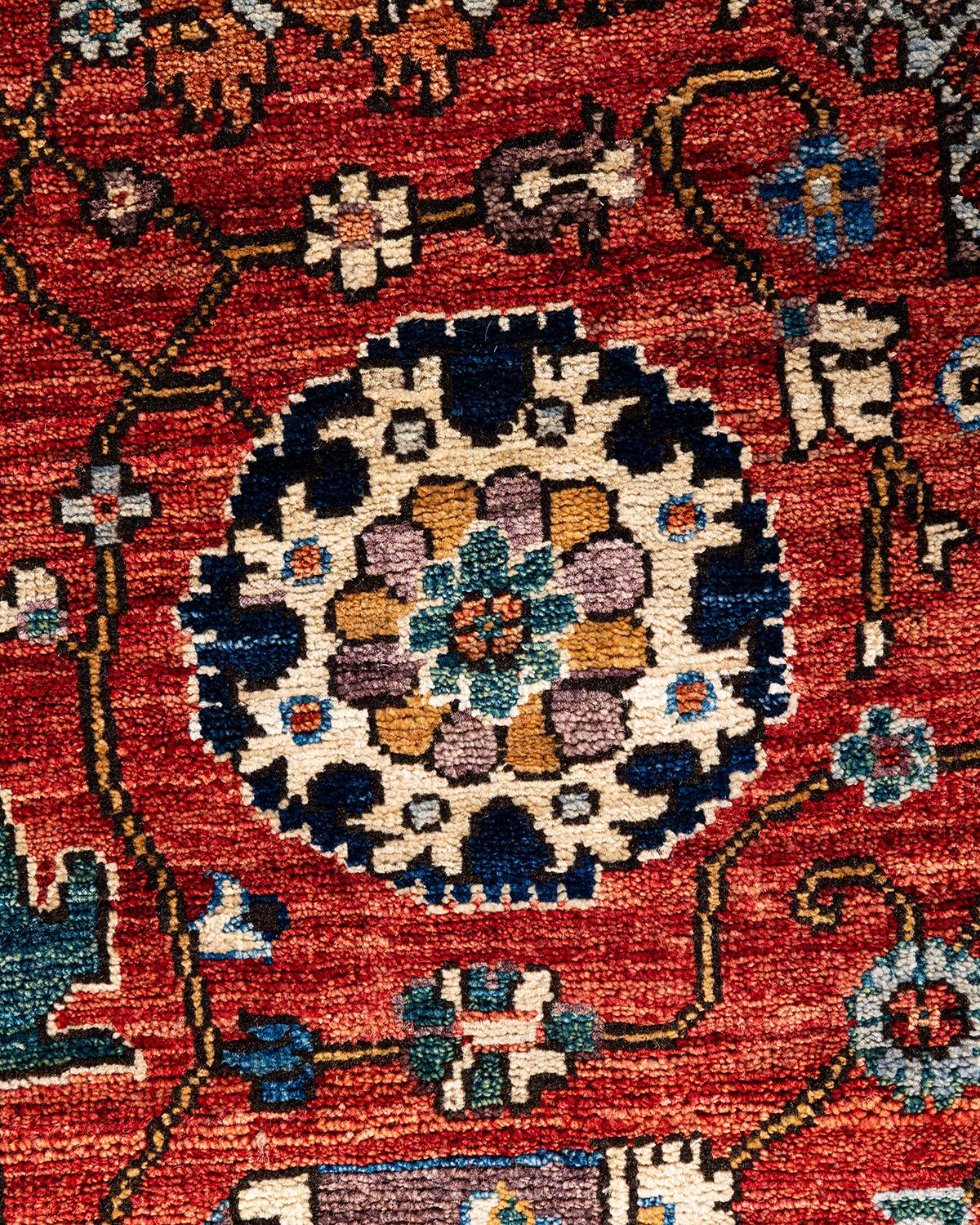 Pakistanais Tapis traditionnel Serapi rouge noué à la main 2' 9