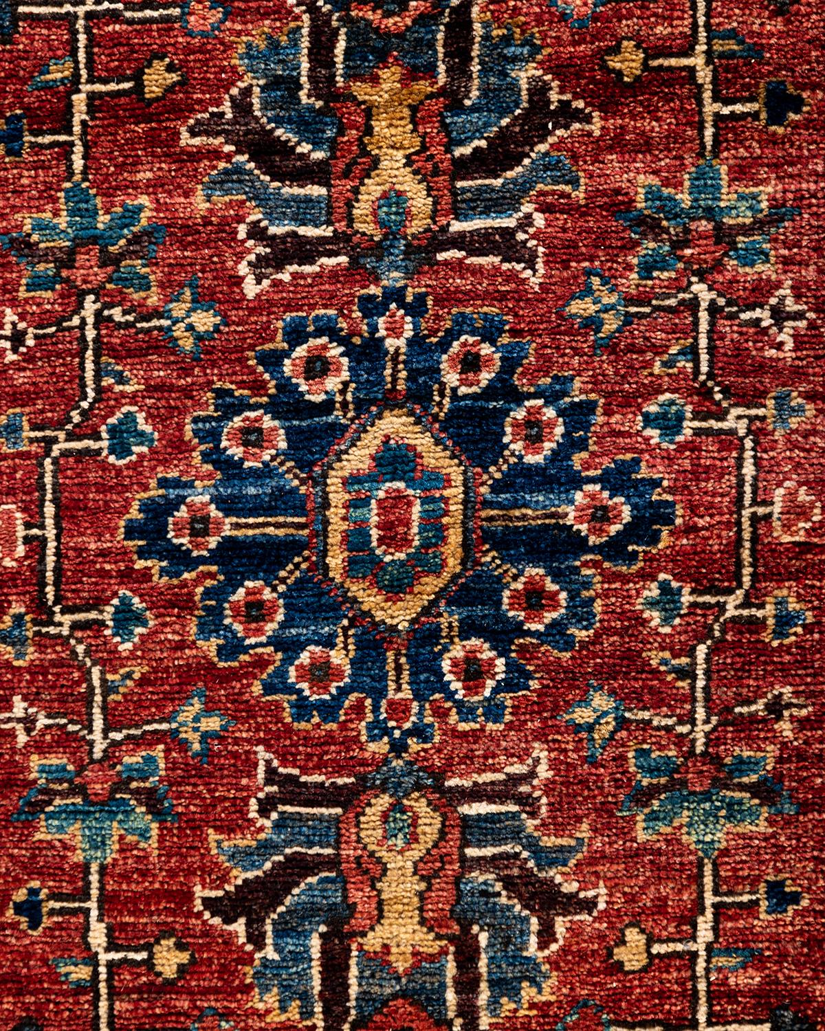 Pakistanais Tapis traditionnel Serapi rouge noué à la main 2' 9