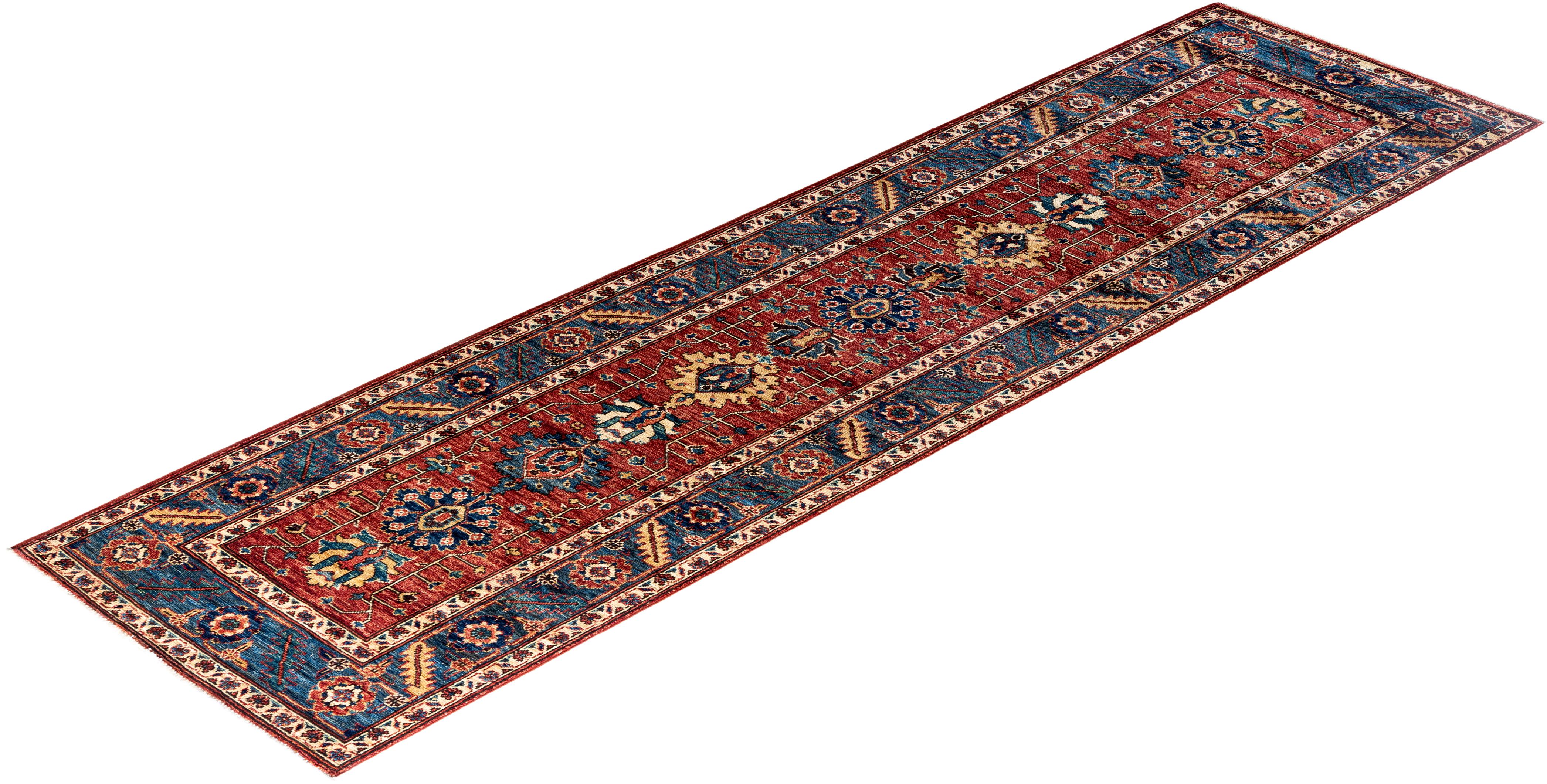 Tapis traditionnel Serapi rouge noué à la main 2' 9