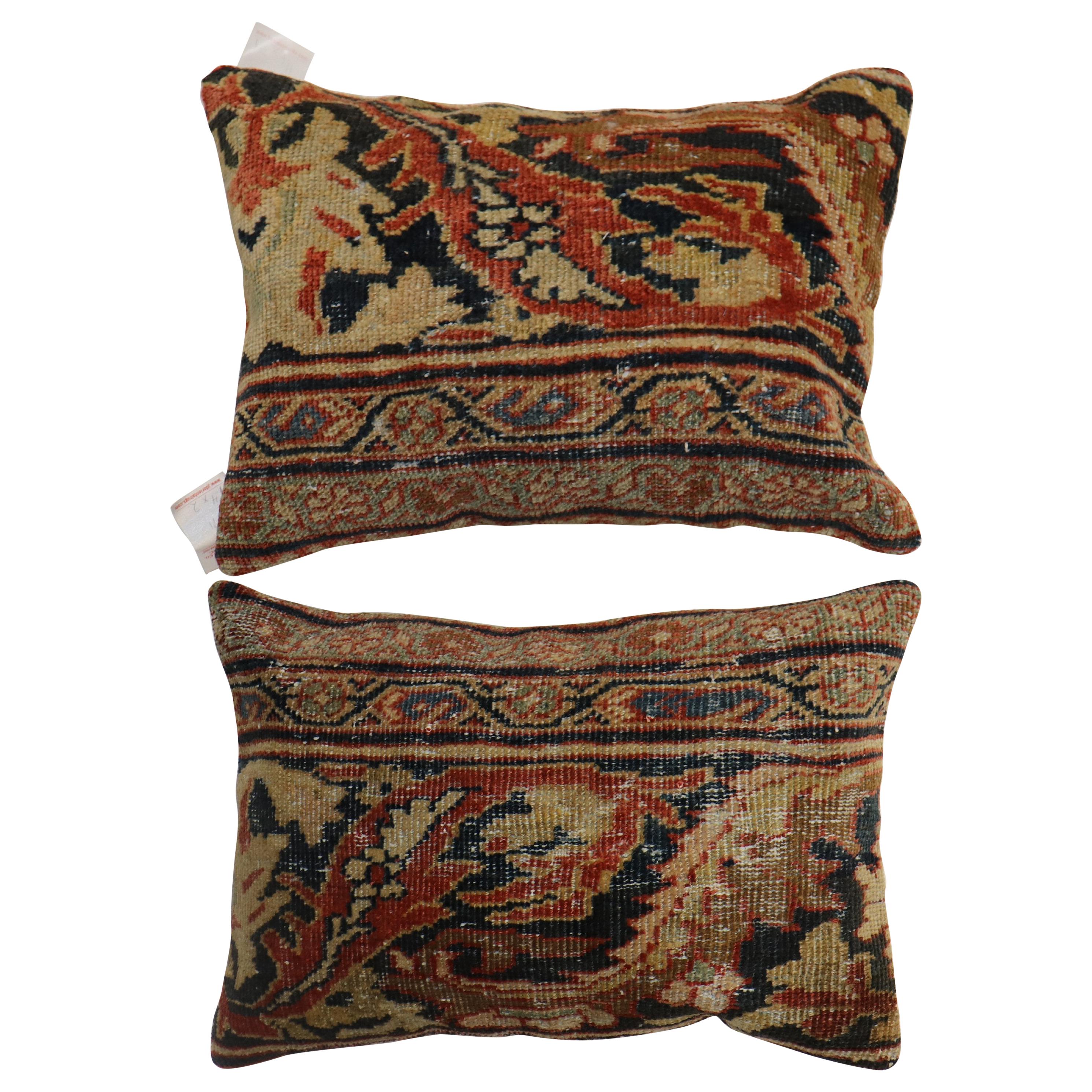 Traditional Set of Persian Mahal Lumbar Size Rug Pillows
