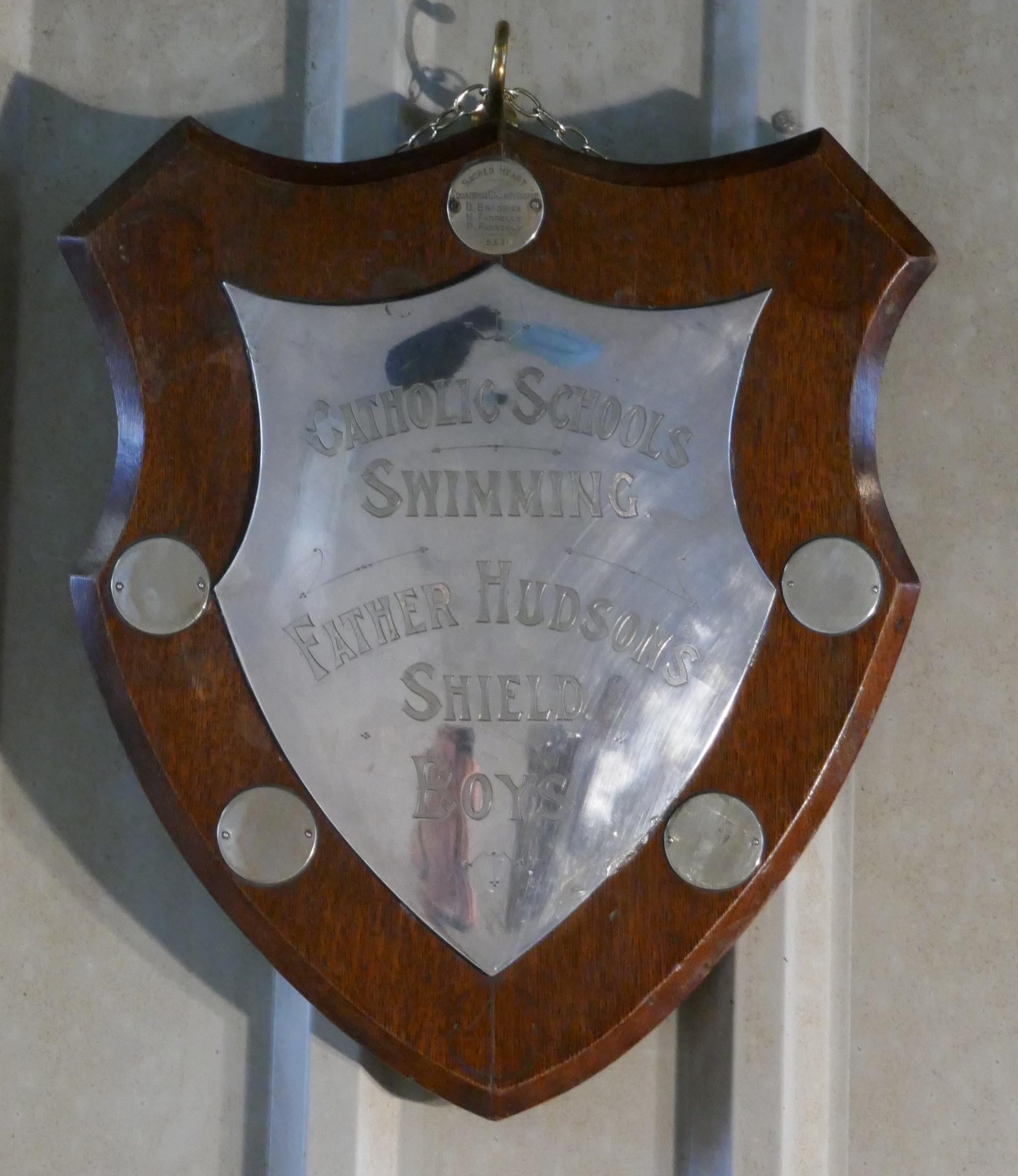Oak Traditional Shield Swimming Trophy For Sale