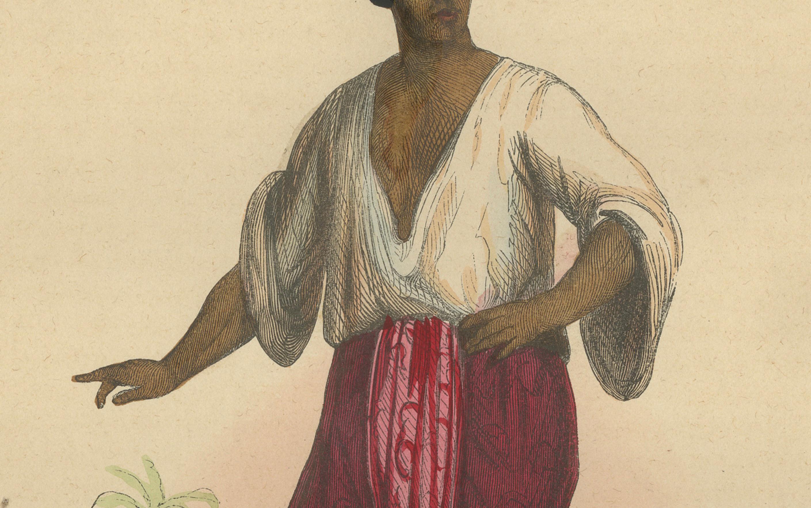 Mid-19th Century Traditional Siamese Attire: A 19th Century Ethnographic Portrait from Thailand For Sale