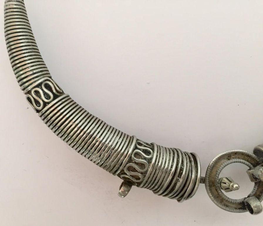 Metal Traditional Silver Torque Necklace Chocker from Rajasthan India For Sale