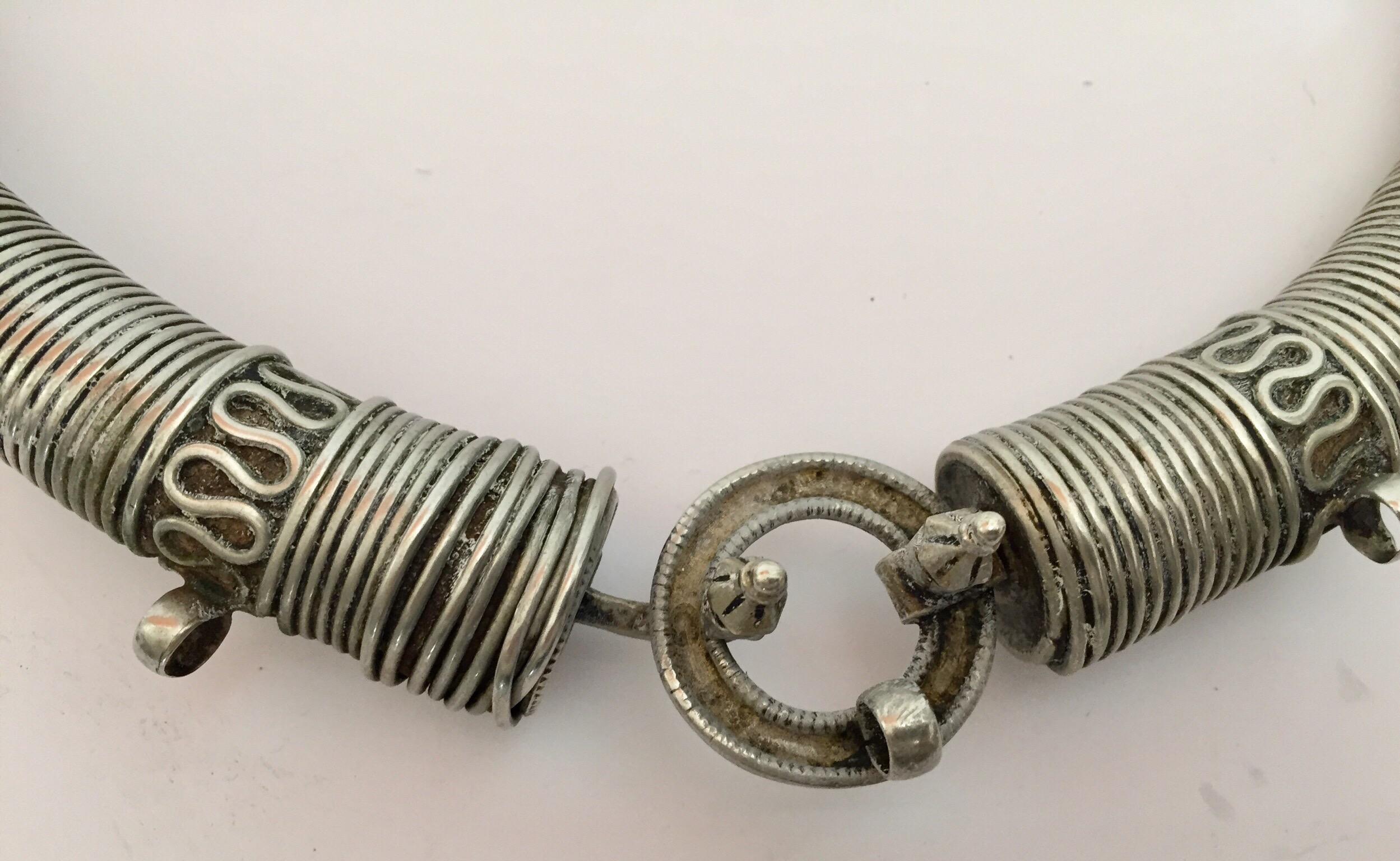 Traditional Silver Torque Necklace Chocker from Rajasthan India For Sale 9