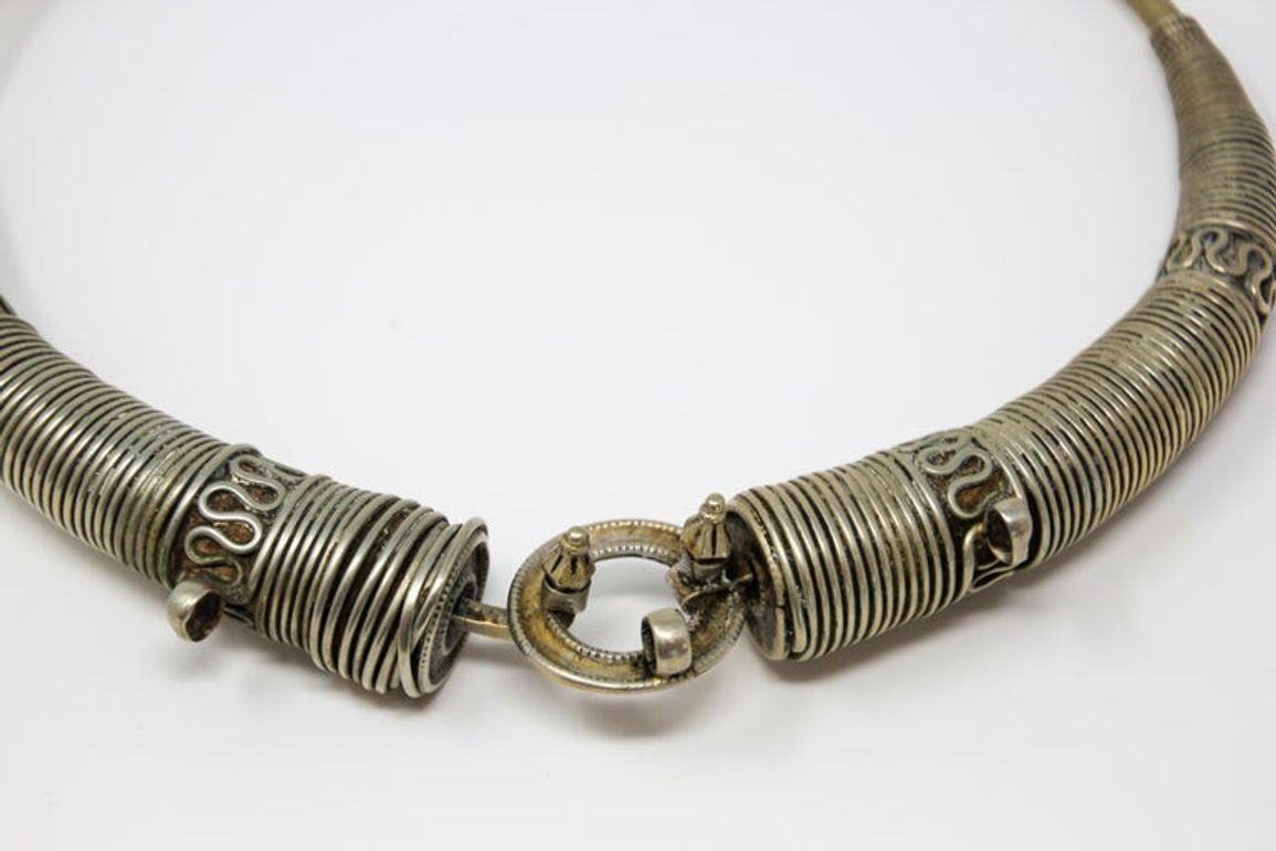 Traditional Silver Torque Necklace Chocker from Rajasthan India For Sale 5