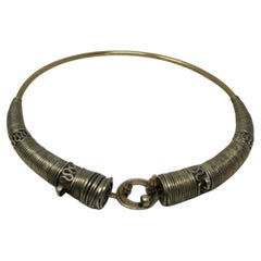 Mid-Century Indian Banjara Silver-Alloy Hansli Torque Necklace
