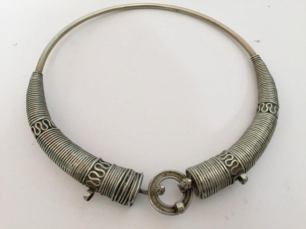 Traditional Silver Torque Necklace Chocker from Rajasthan India For Sale 7