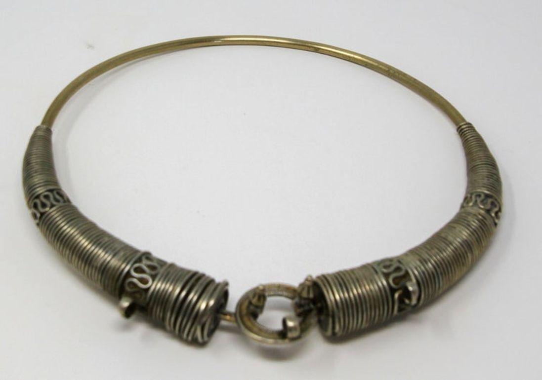 Traditional Silver Torque Necklace Chocker from Rajasthan India For Sale 8