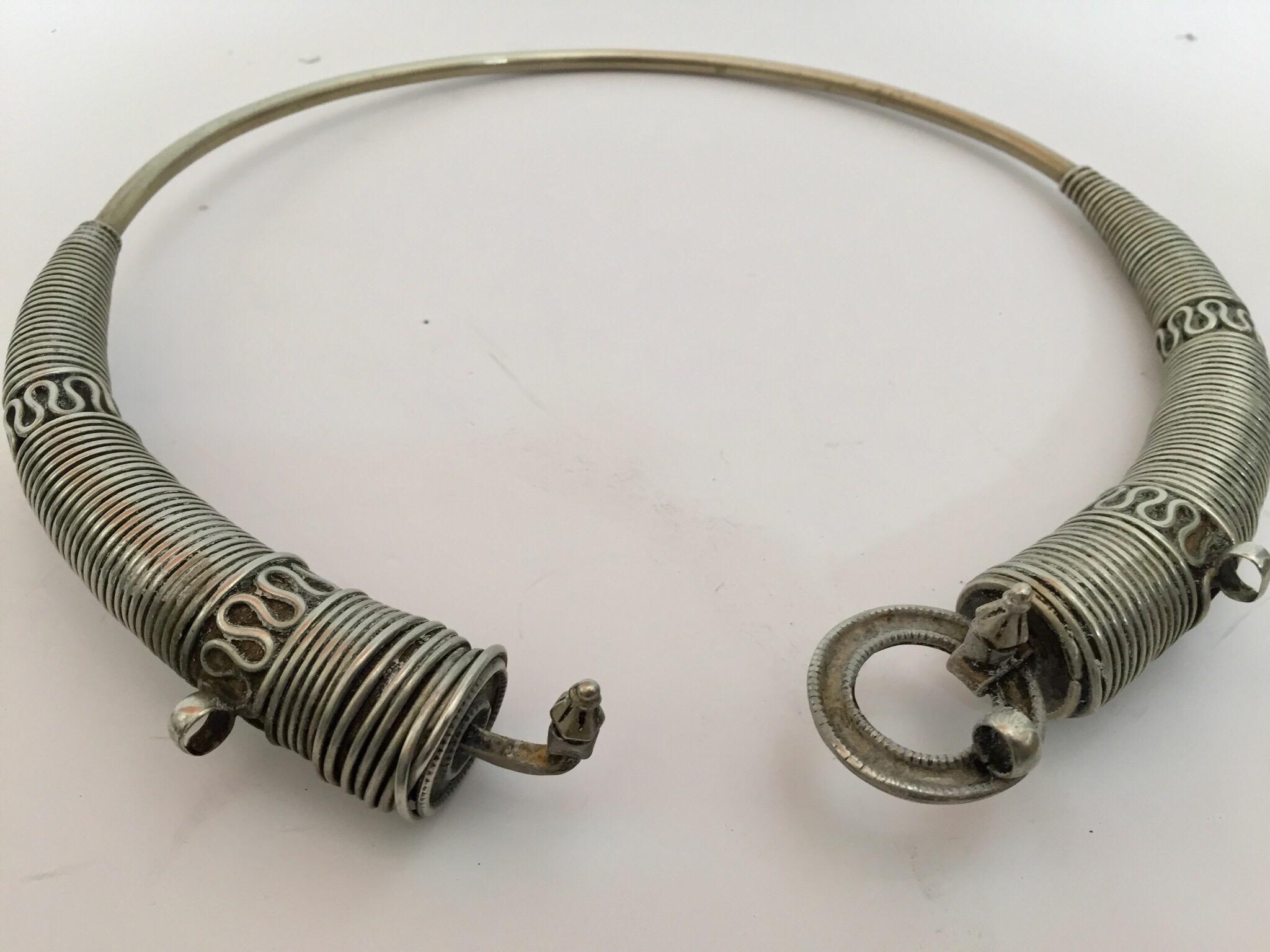 Women's or Men's Traditional Silver Torque Necklace Chocker from Rajasthan India For Sale