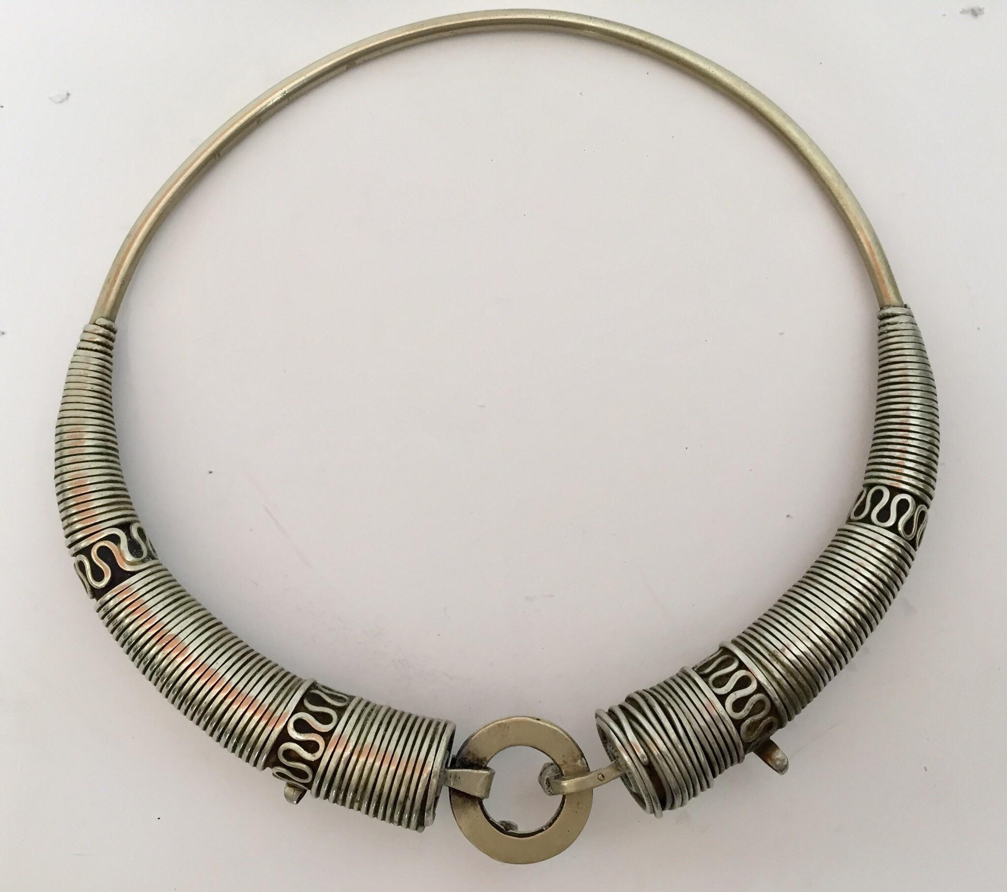 Traditional Silver Torque Necklace Chocker from Rajasthan India For Sale 2