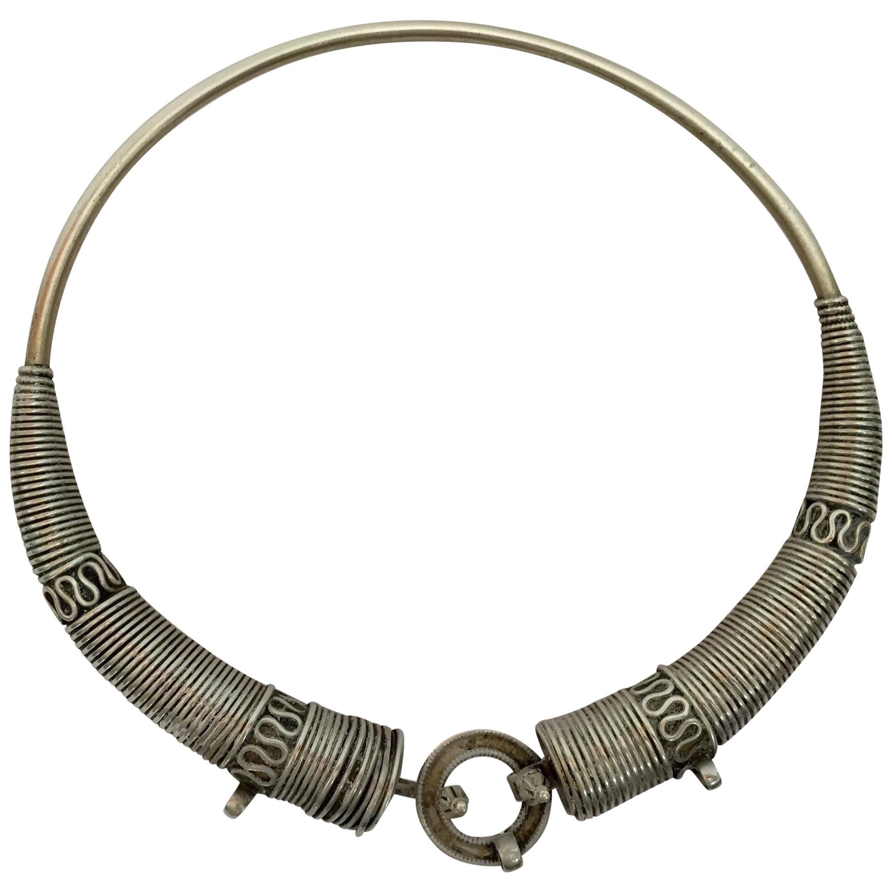 Traditional Silver Torque Necklace Chocker from Rajasthan India For Sale