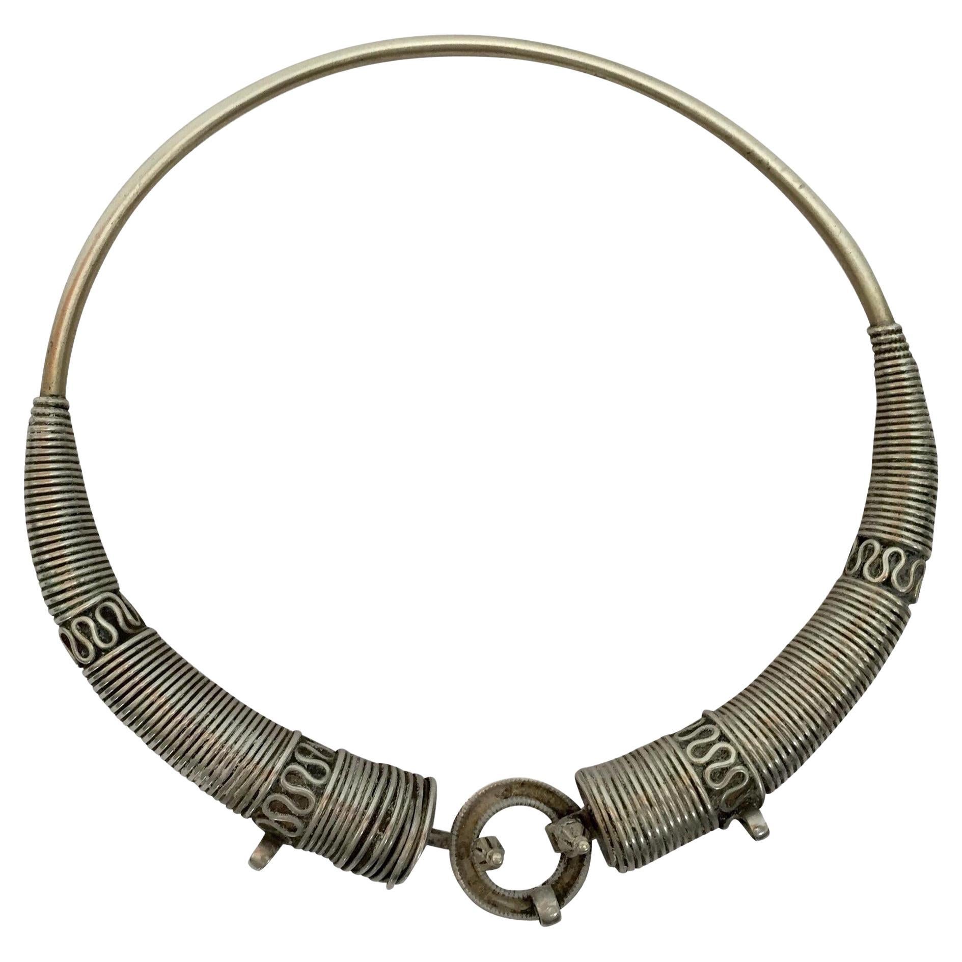 Traditional Silver Torque Necklace Chocker from Rajasthan India For Sale