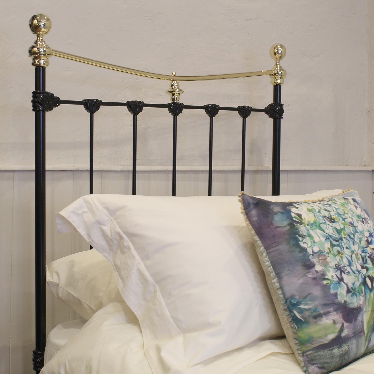 19th Century Traditional Single Victorian Brass and Iron Antique Bed in Black For Sale