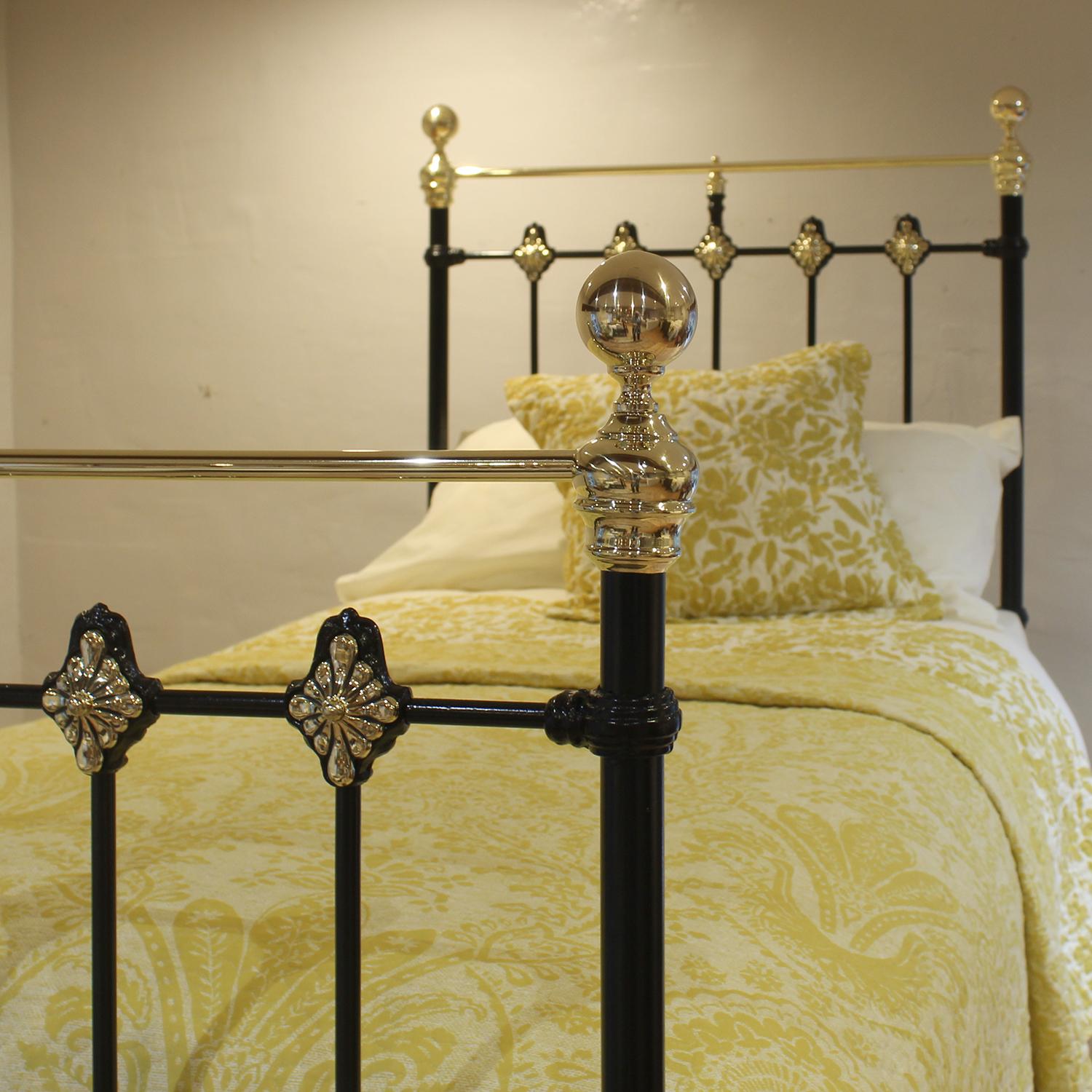 British Traditional Single Victorian Brass and Iron Antique Bed in Black MS76 For Sale