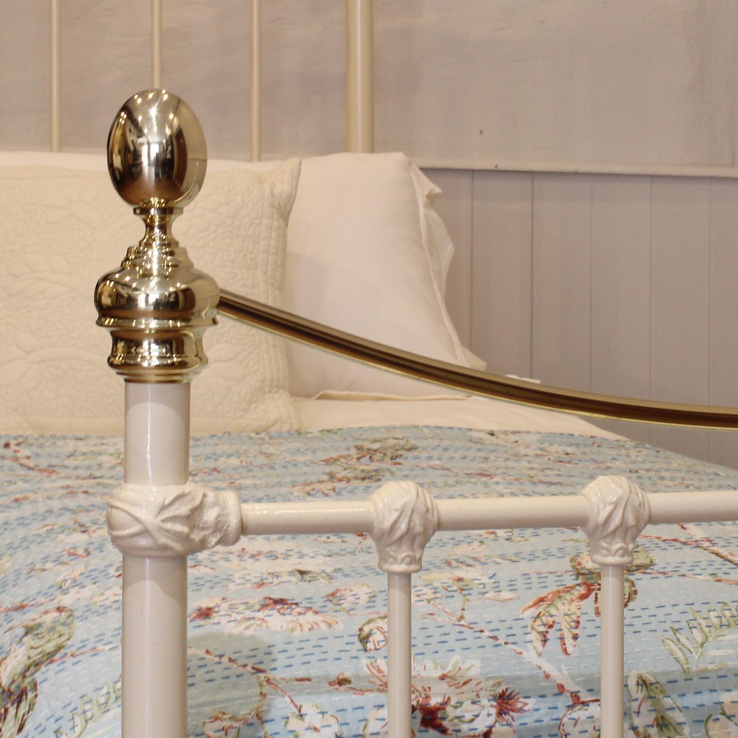 Cast Traditional Single Victorian Brass and Iron Antique Bed in Cream