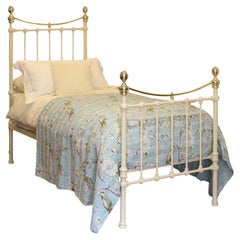 Traditional Single Victorian Brass and Iron Antique Bed in Cream