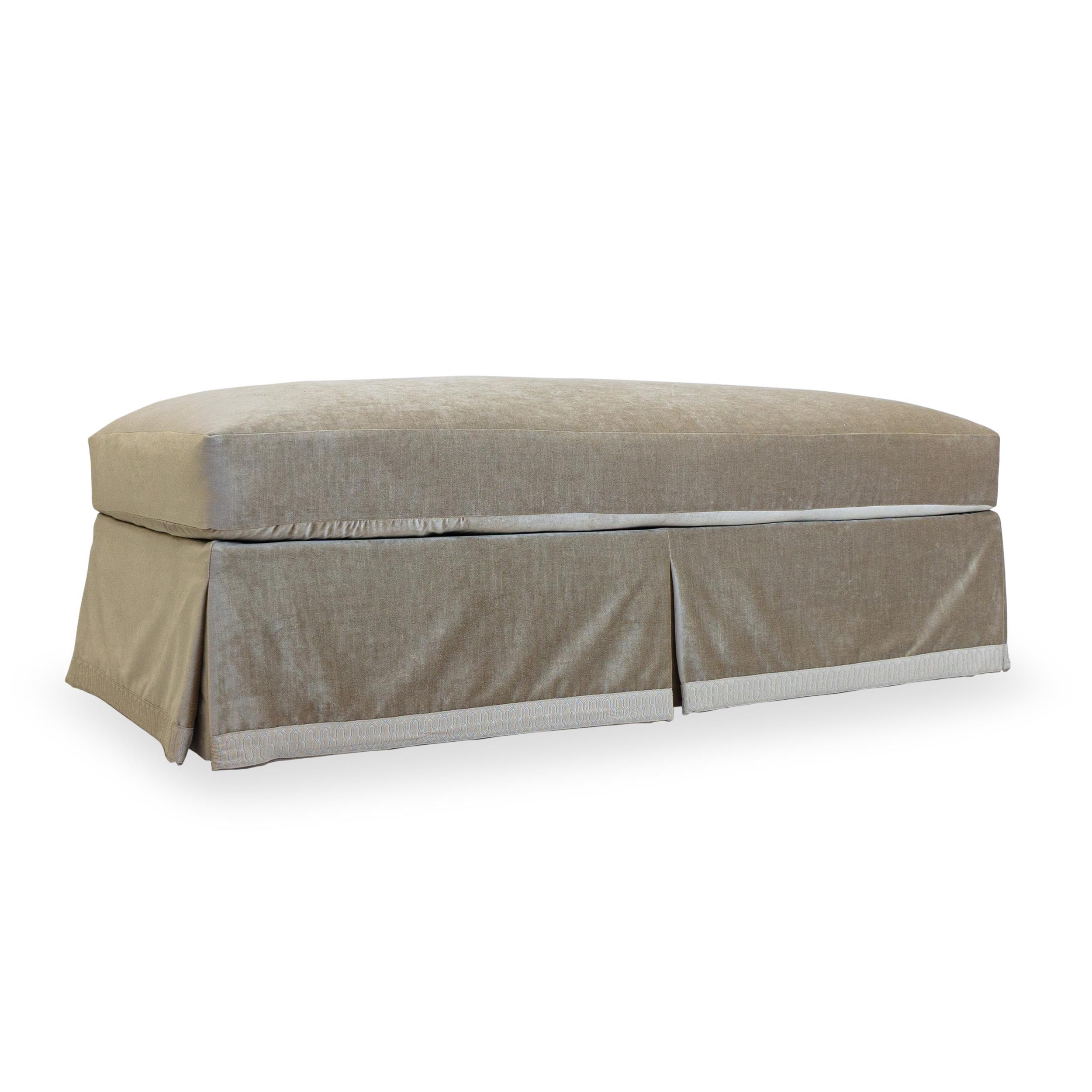 Mid-Century Modern Traditional Skirted Ottoman / Bench, Customizable For Sale