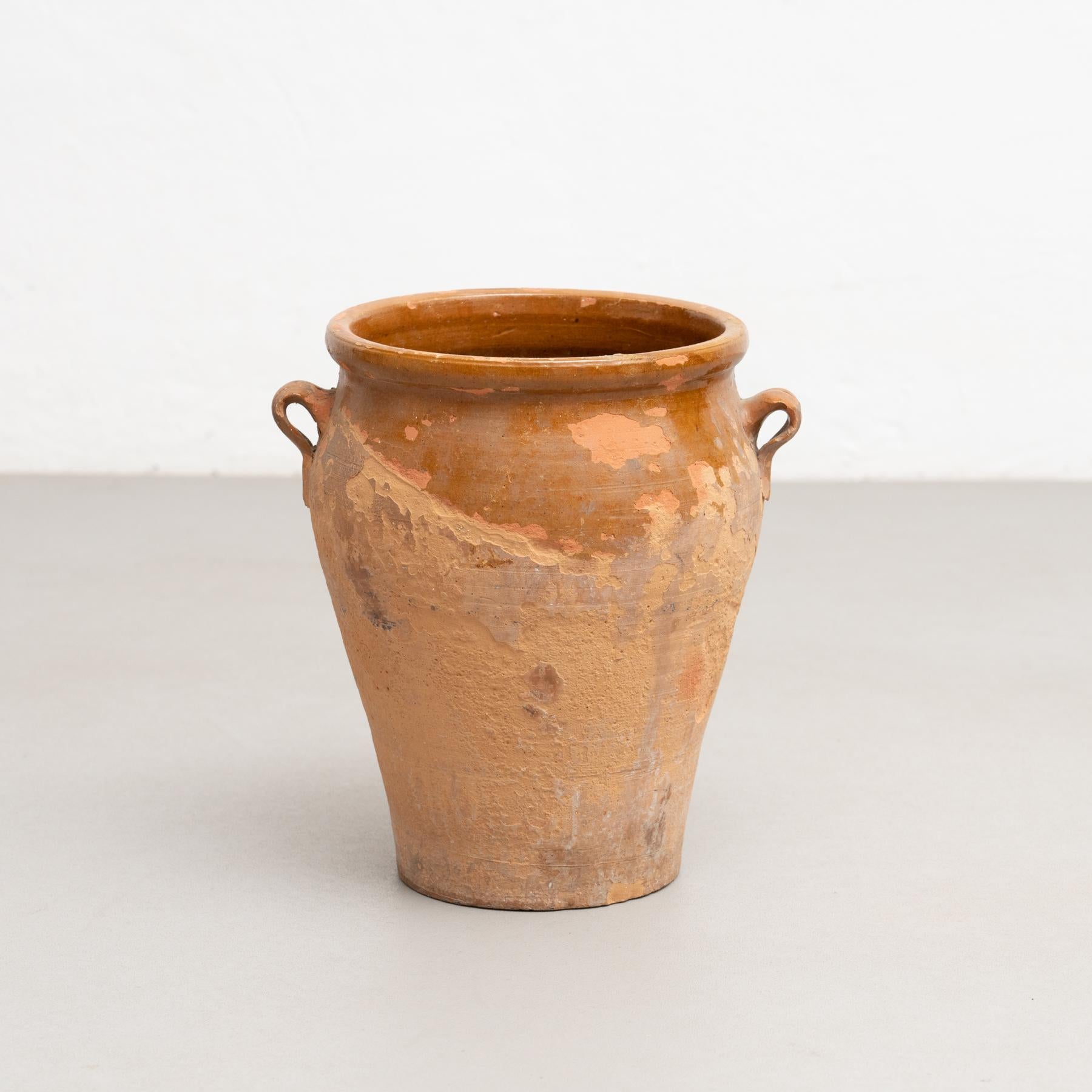 Mid-Century Modern Traditional Spanish Ceramic Rustic Vase, circa 1960 For Sale