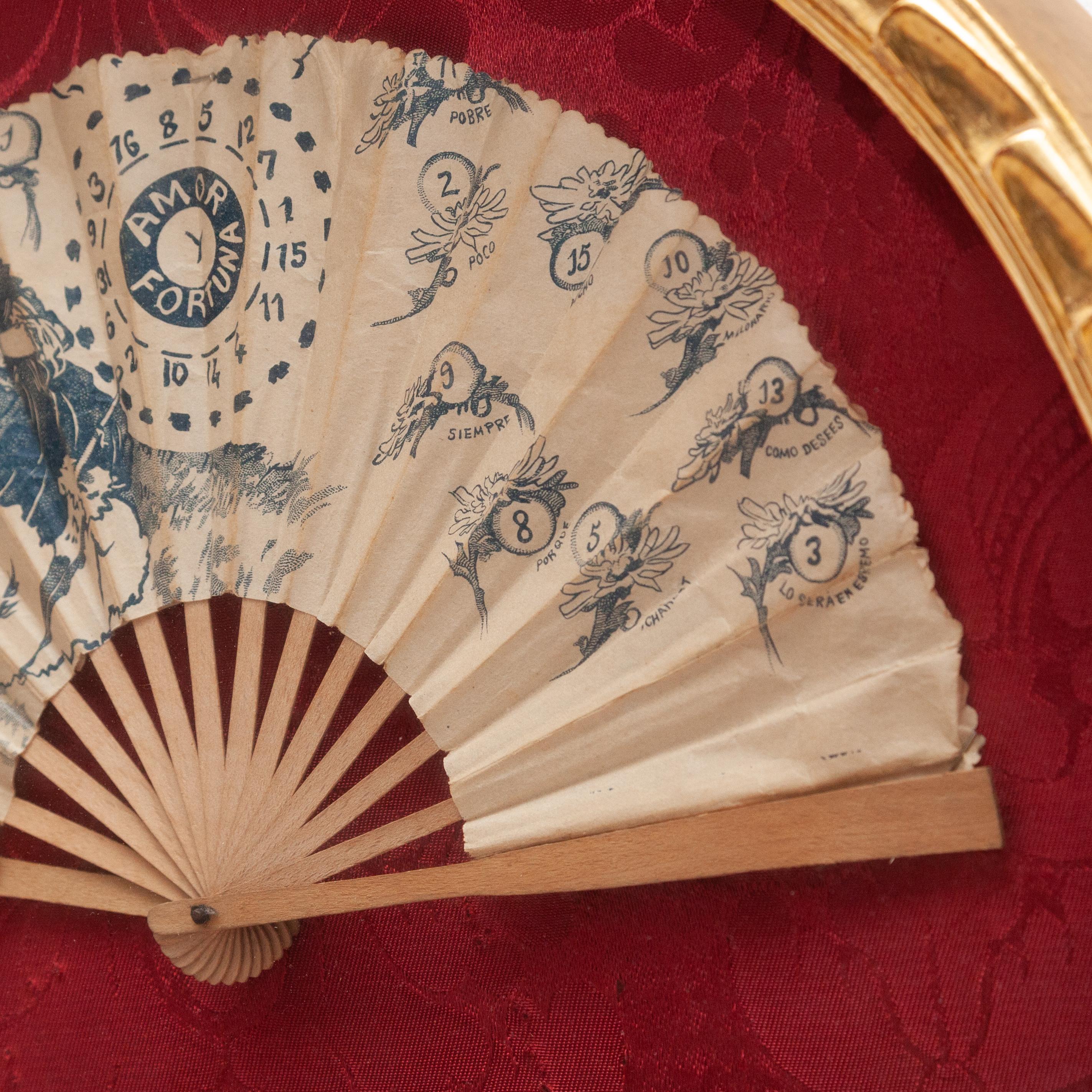 Traditional Spanish Paper Fan in a Guilted Frame, circa 1920 For Sale 9
