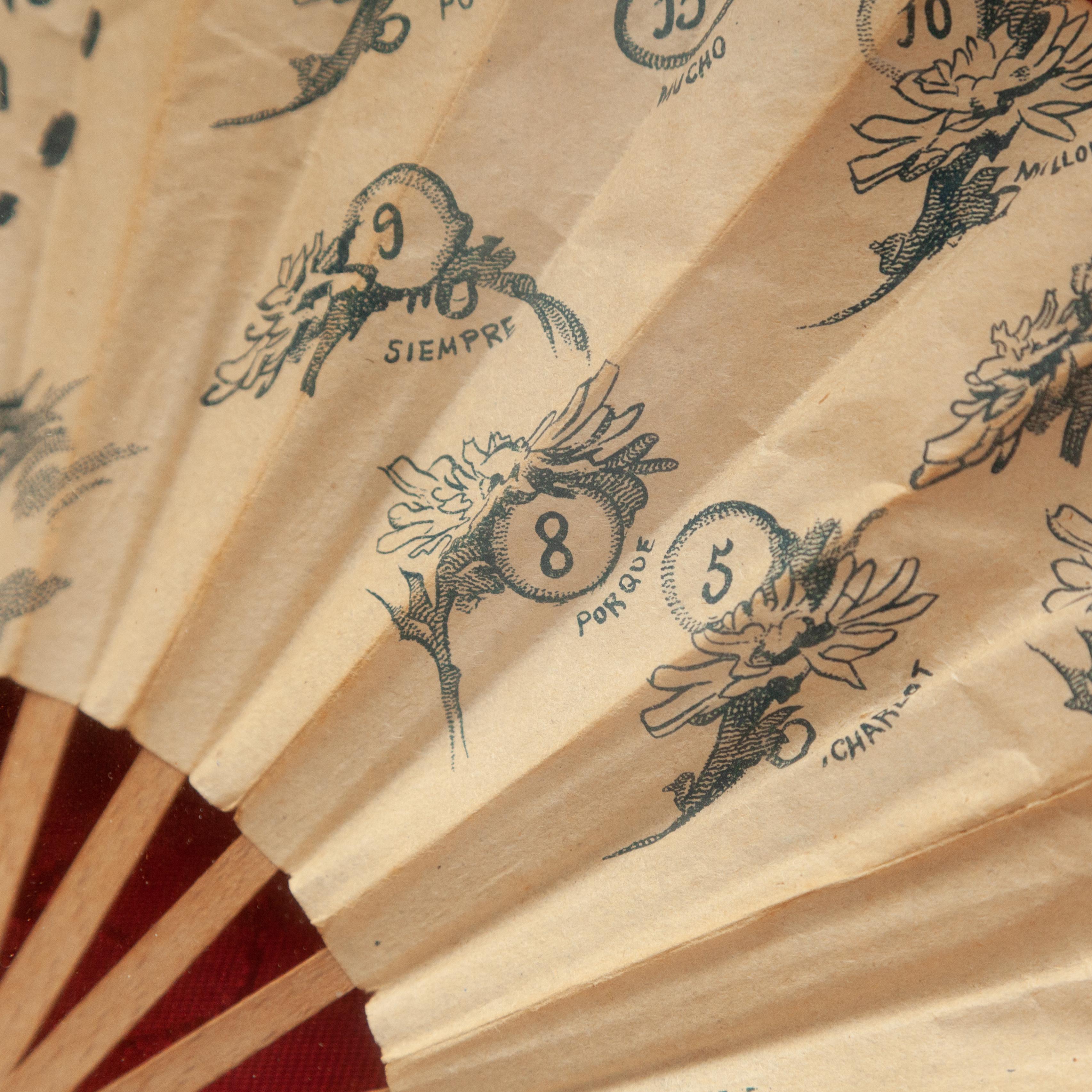 Traditional Spanish Paper Fan in a Guilted Frame, circa 1920 For Sale 1