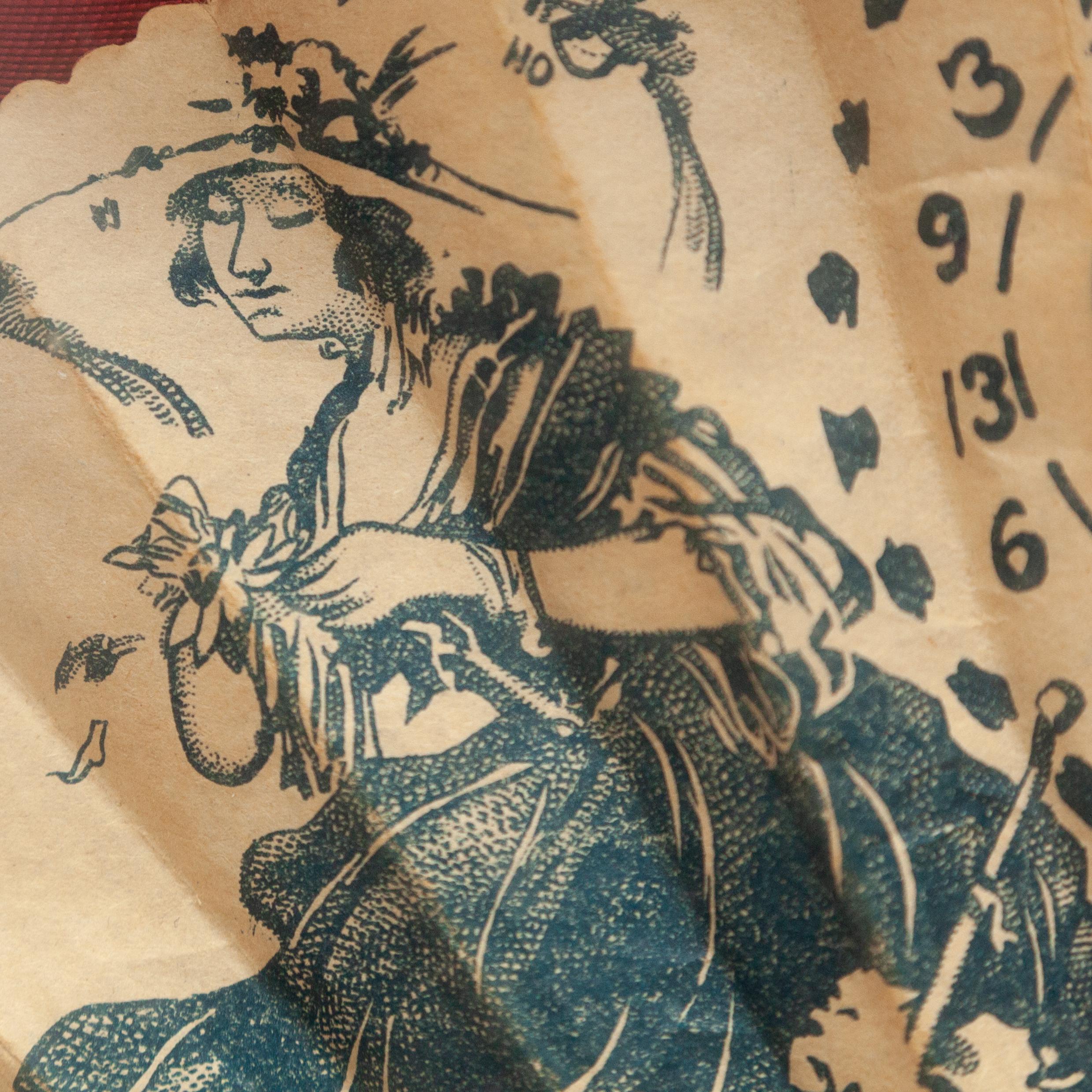 Traditioneller spanischer Papierfächer in einem gerippten Rahmen, um 1920 im Angebot 3