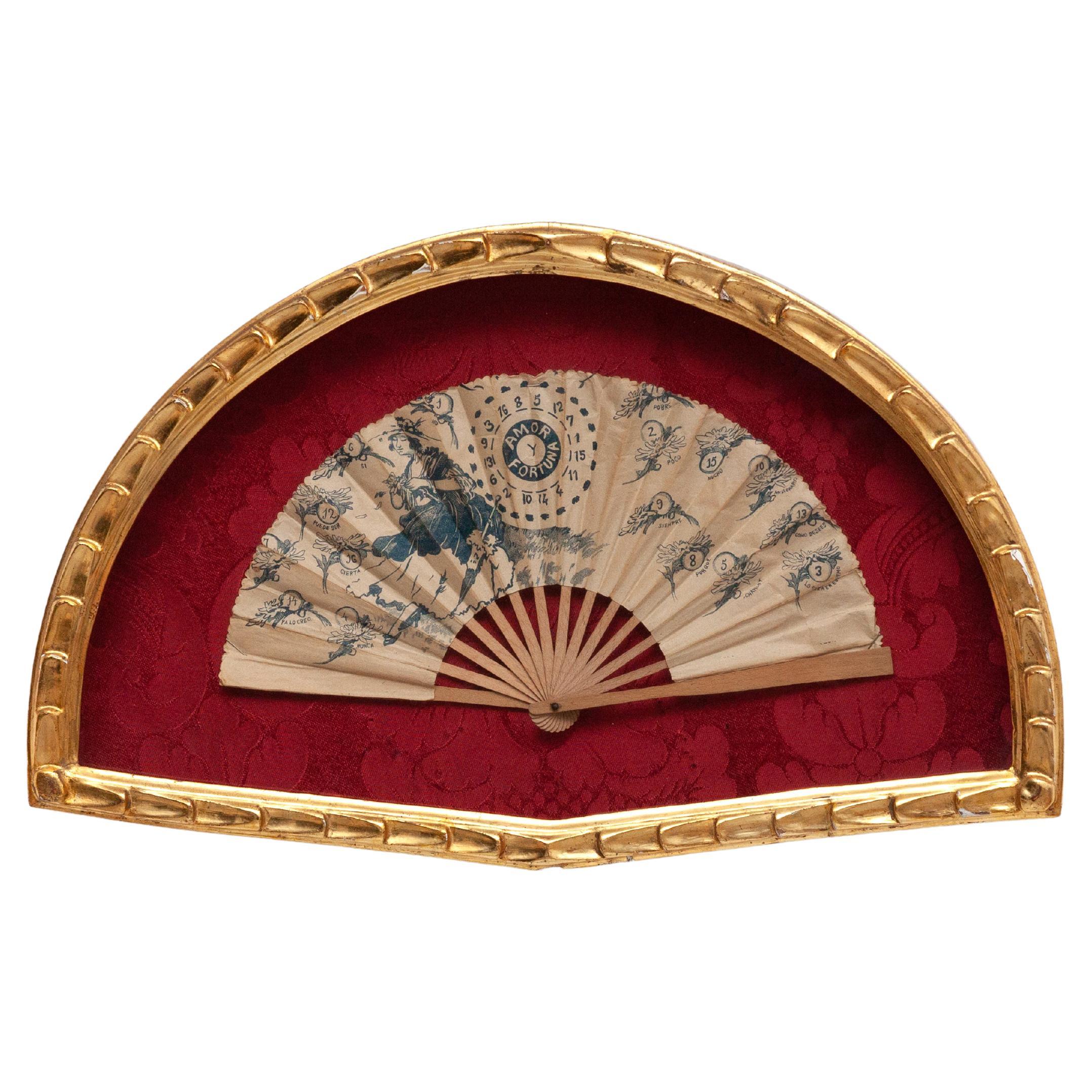 Traditional Spanish paper fan in a guilted frame circa 1920.

In original condition, with minor wear consistent of age and use, preserving a beautiful patina.

Material:
Paper.
 