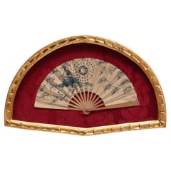 Traditional Spanish Paper Fan in a Guilted Frame, circa 1920