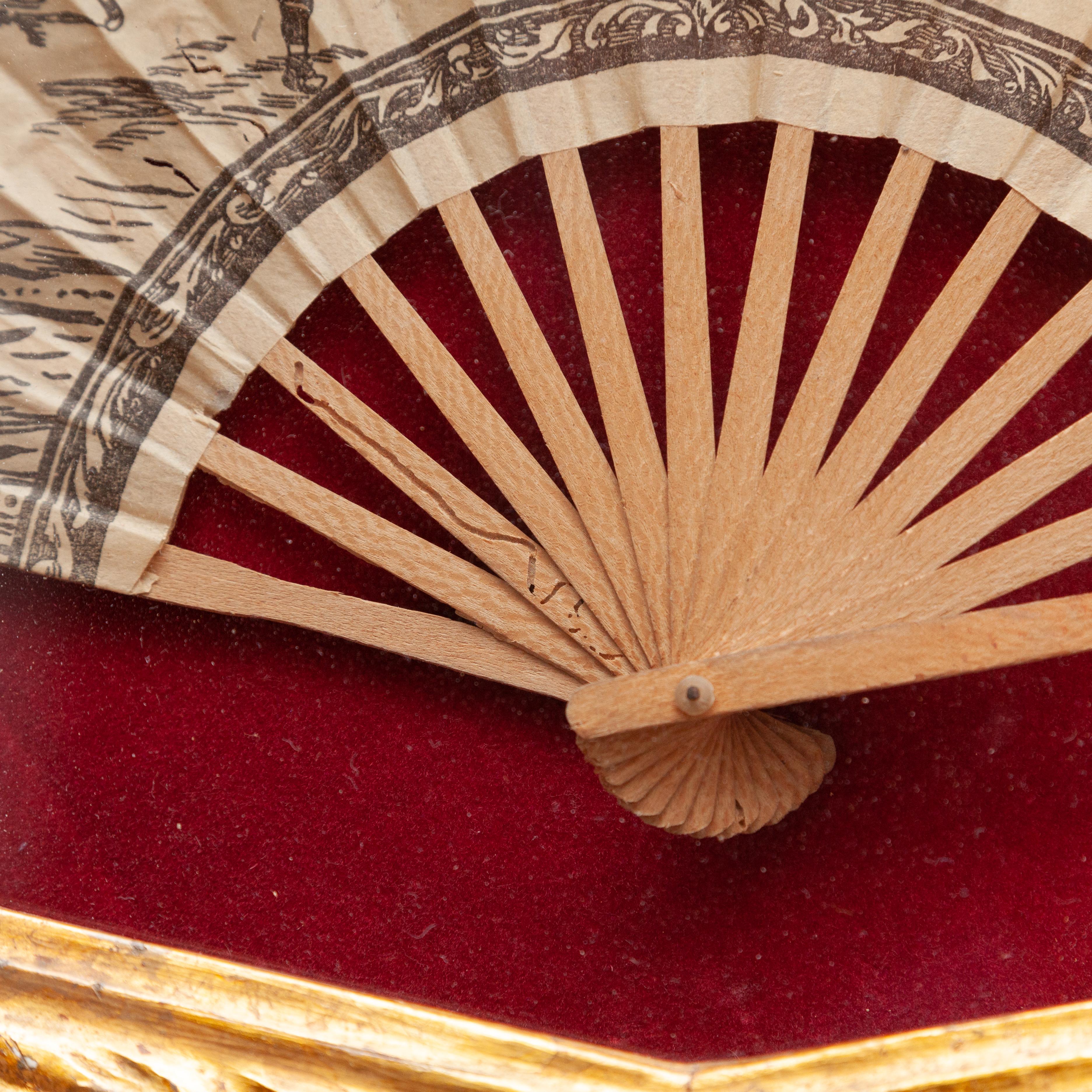 Traditional Spanish Paper Fan in a Guilted Frame circa 1930 For Sale 2