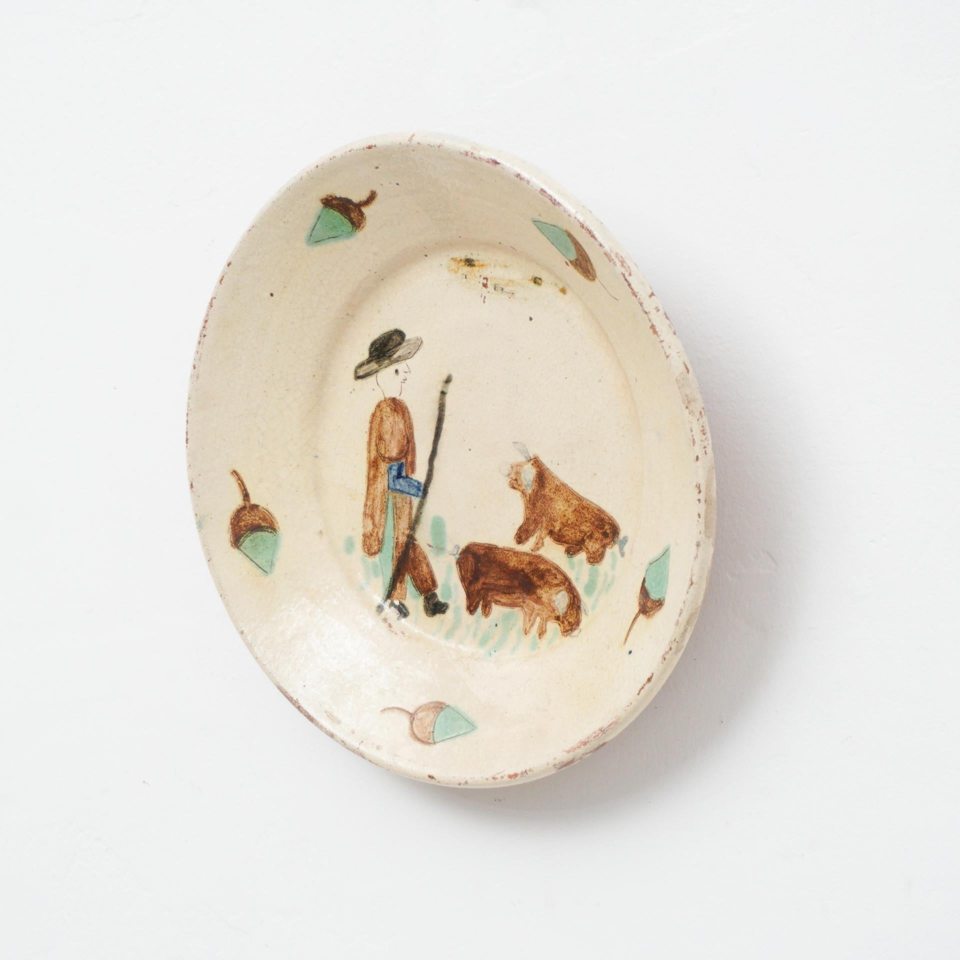 Traditional Spanish Rustic Decorative Hand Painted Ceramic Plate, circa  1920 For Sale at 1stDibs