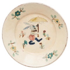 Traditional Spanish Rustic Decorative Hand Painted Ceramic Plate, circa 1920