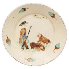 Traditional Spanish Rustic Decorative Hand Painted Ceramic Plate, circa 1940